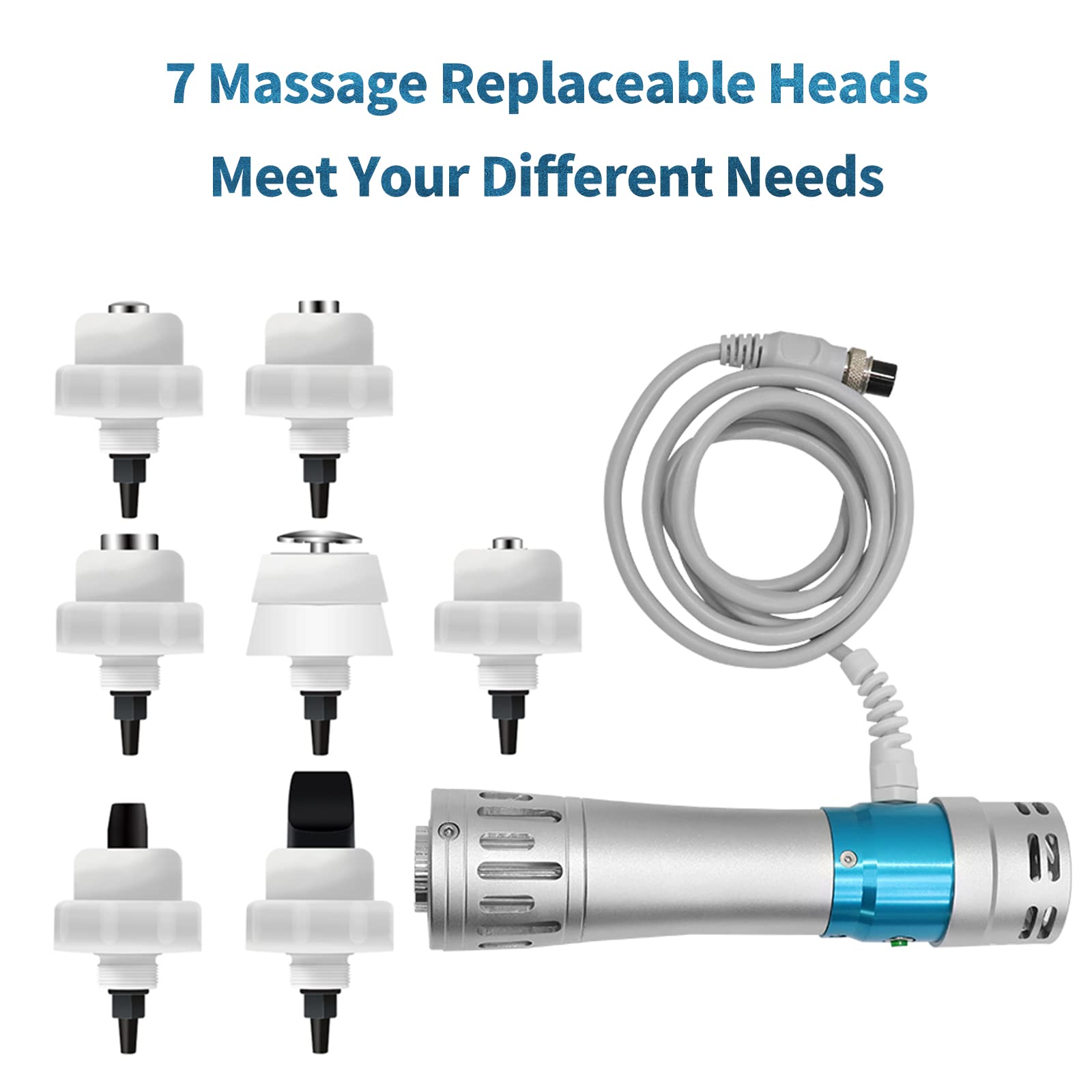 Shockwave Therapy Machine for Pain Relief - 7 Massage Heads for Deep Tissue Muscle Relaxation, Body Massager for Back, Neck, Shoulder & Leg Pain - Perfect for Home Use, Sports Recovery & Physical Therapy