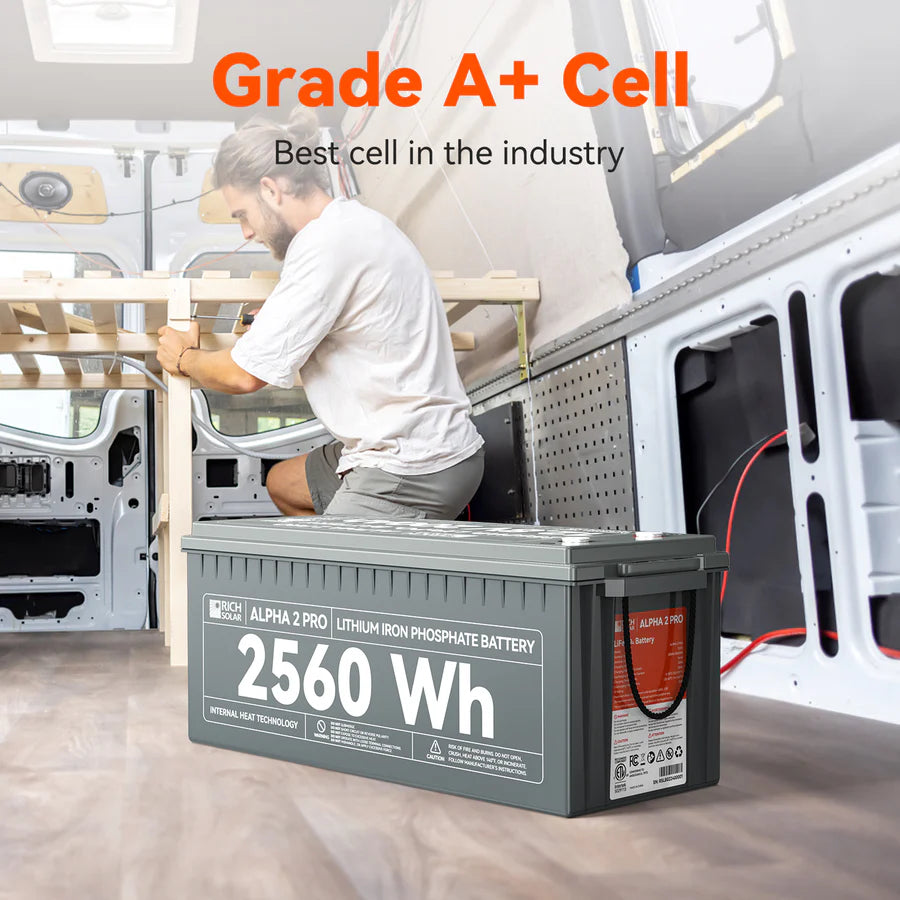 Rich Solar ALPHA 2 PRO 12V 200Ah LiFePO4 Lithium Iron Phosphate Deep Cycle Battery - Perfect for Solar Power Systems, RVs, Marine Applications & Off-Grid Energy Storage