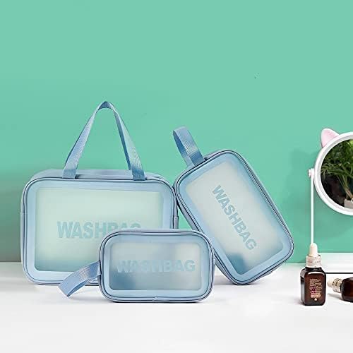 Premium Travel Makeup Pouch Set - 3-Piece Waterproof Cosmetic Organizer & Toiletry Bag for Women & Girls (Blue) - Perfect for Air Travel, Gym Essentials & Daily Beauty Storage