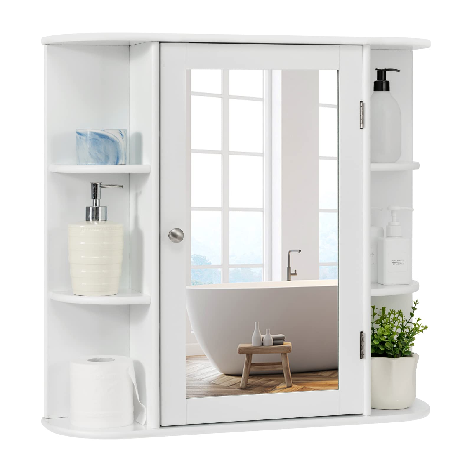 Giantex White Wall Mounted Bathroom Medicine Cabinet with Mirror - Single Door Bathroom Storage Cabinet with 3 Adjustable Shelves for Toilet, Hallway & Living Room - Perfect for Small Space Organization & Home Decor