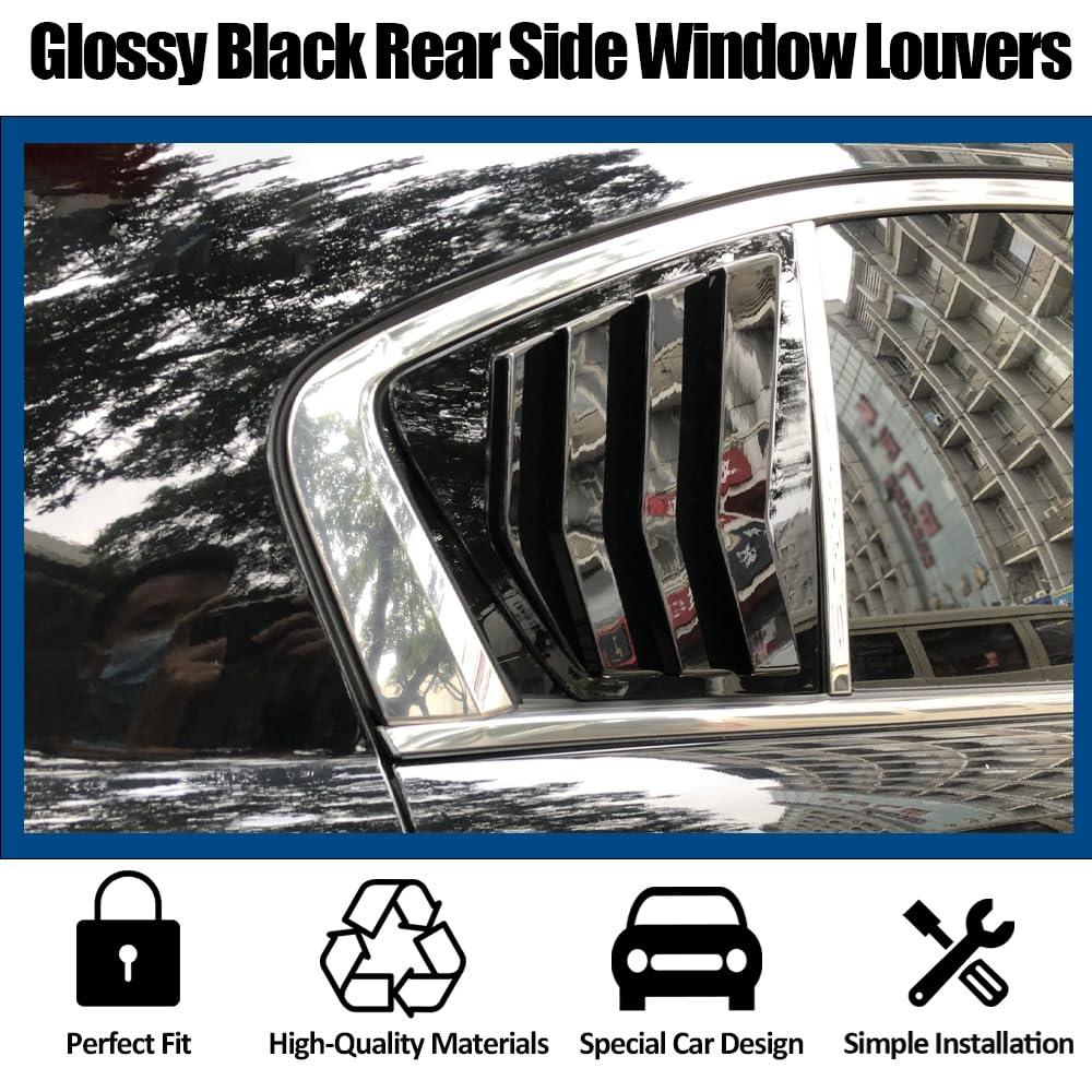2008-2012 Honda Accord Sedan 8th Gen Window Louvers - Glossy Black Rear Side Window Sun Shade Cover | Car Exterior Accessories & Decoration Trim | Perfect for Sun Protection & Stylish Customization
