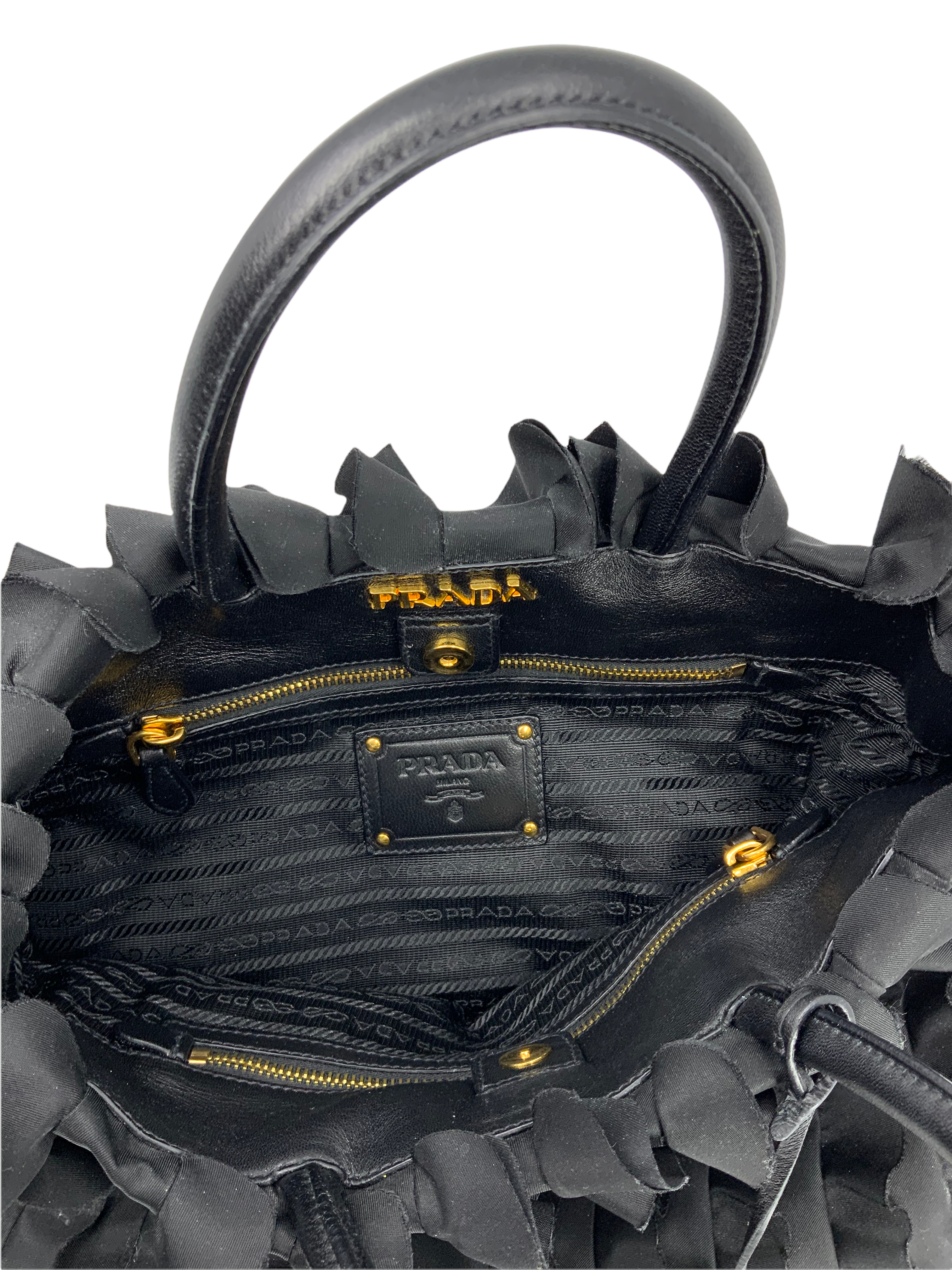 Prada Tessuto Nylon Ruffle Tote Bag for Women - Luxury Designer Handbag for Work, Travel & Everyday Use