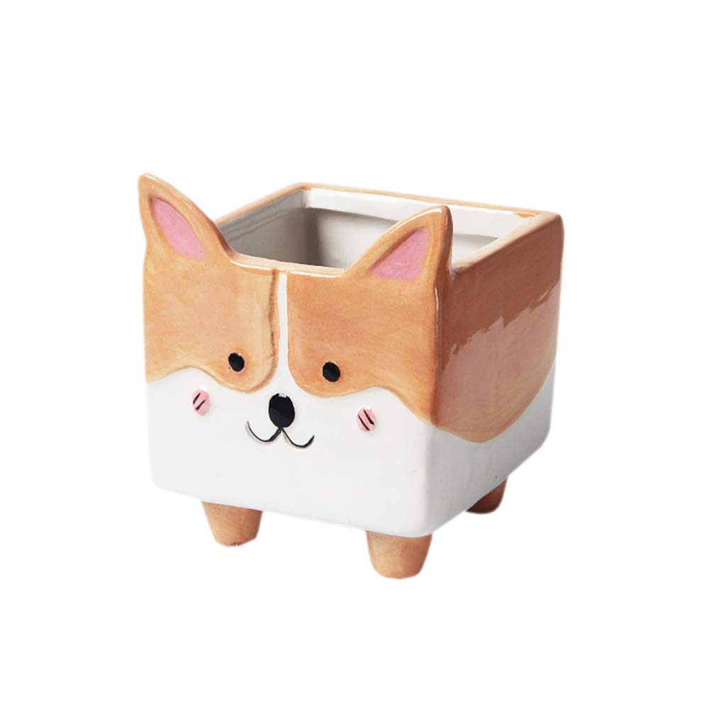 Adorable Corgi Ceramic Succulent Planter - 3 Inch Small Cactus Flower Pot with Drainage Hole | Perfect for Home Decor, Office Desk, Windowsill Garden & Gift Giving