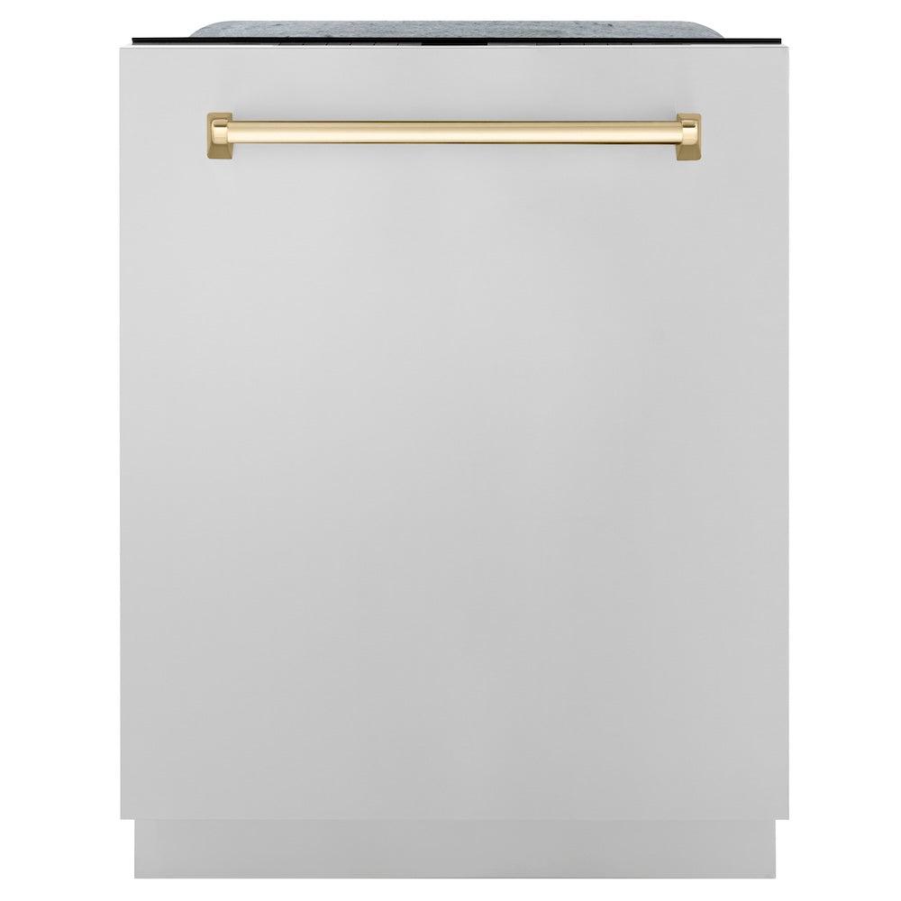 ZLINE Autograph Edition 24-inch Stainless Steel Dishwasher with Polished Gold Handle - 3rd Rack, Top Touch Controls, 45dBa Ultra Quiet (DWMTZ 304 24 G) - Perfect for Modern Kitchens, Open Concept Homes & Luxury Apartments