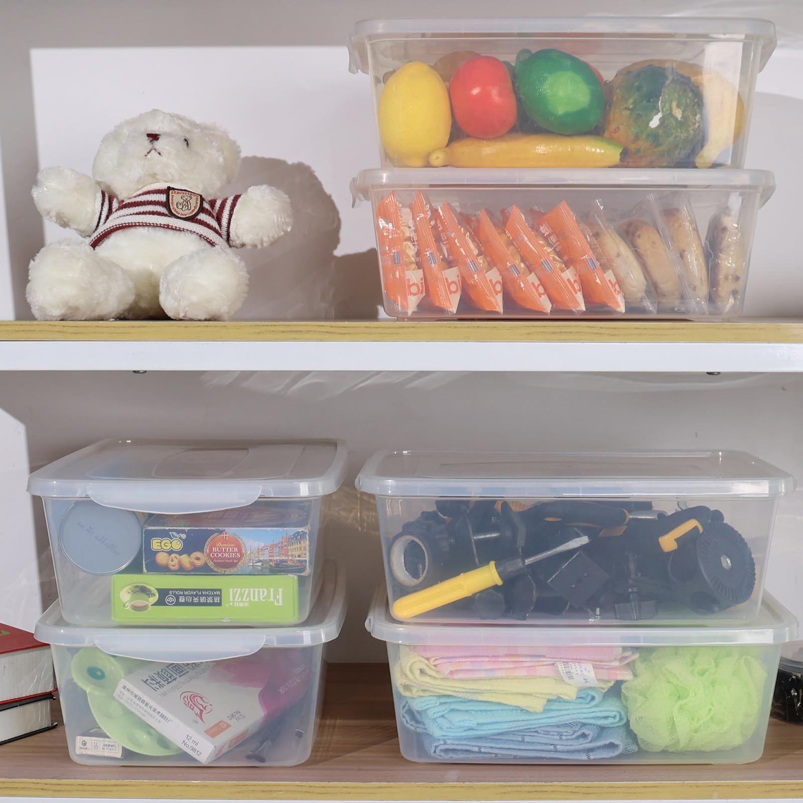 4-Pack 14L Clear Plastic Storage Bins with Secure Latching Lids - Stackable Organizer for Home, Office, and Garage Storage Solutions