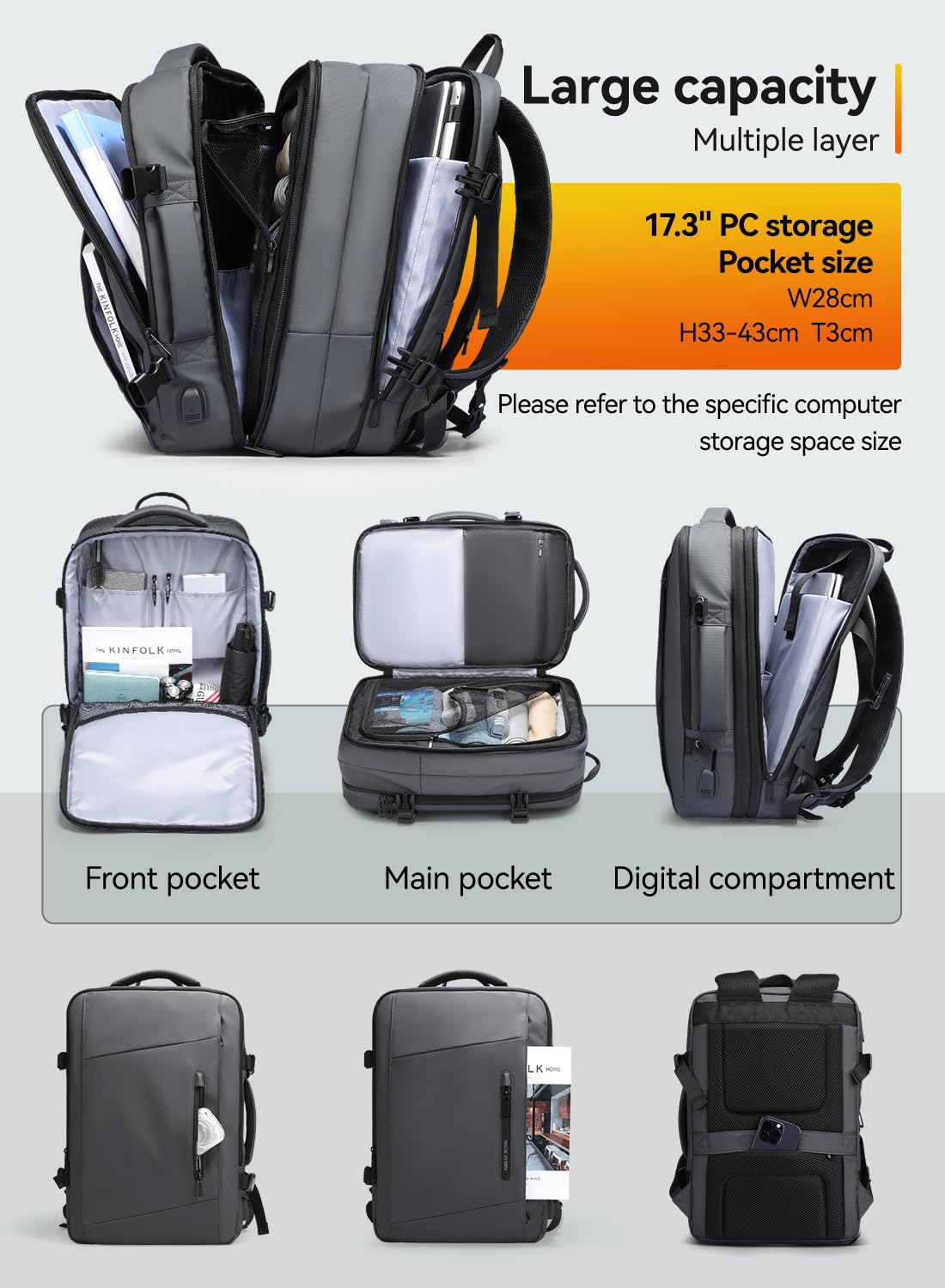 **Mark Ryden Expandable Waterproof Travel Backpack 25L-40L for Men & Women - USB Charging Port, Fits 17 Inch Laptop, Carry-On Flight Approved - Perfect for Business Trips, Commuting & Outdoor Adventures**