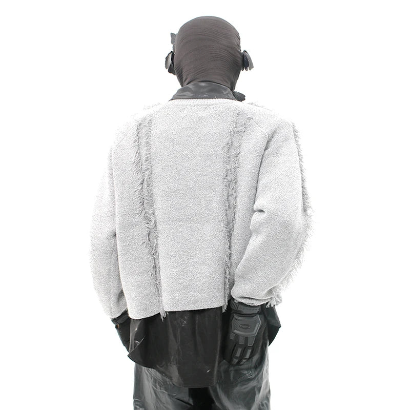 2024 American Style Men's Round Neck Tassel Patchwork Knit Sweater - Solid Color Pullover for Casual Wear & Winter Fashion | Men's Knitwear Collection 9C9378