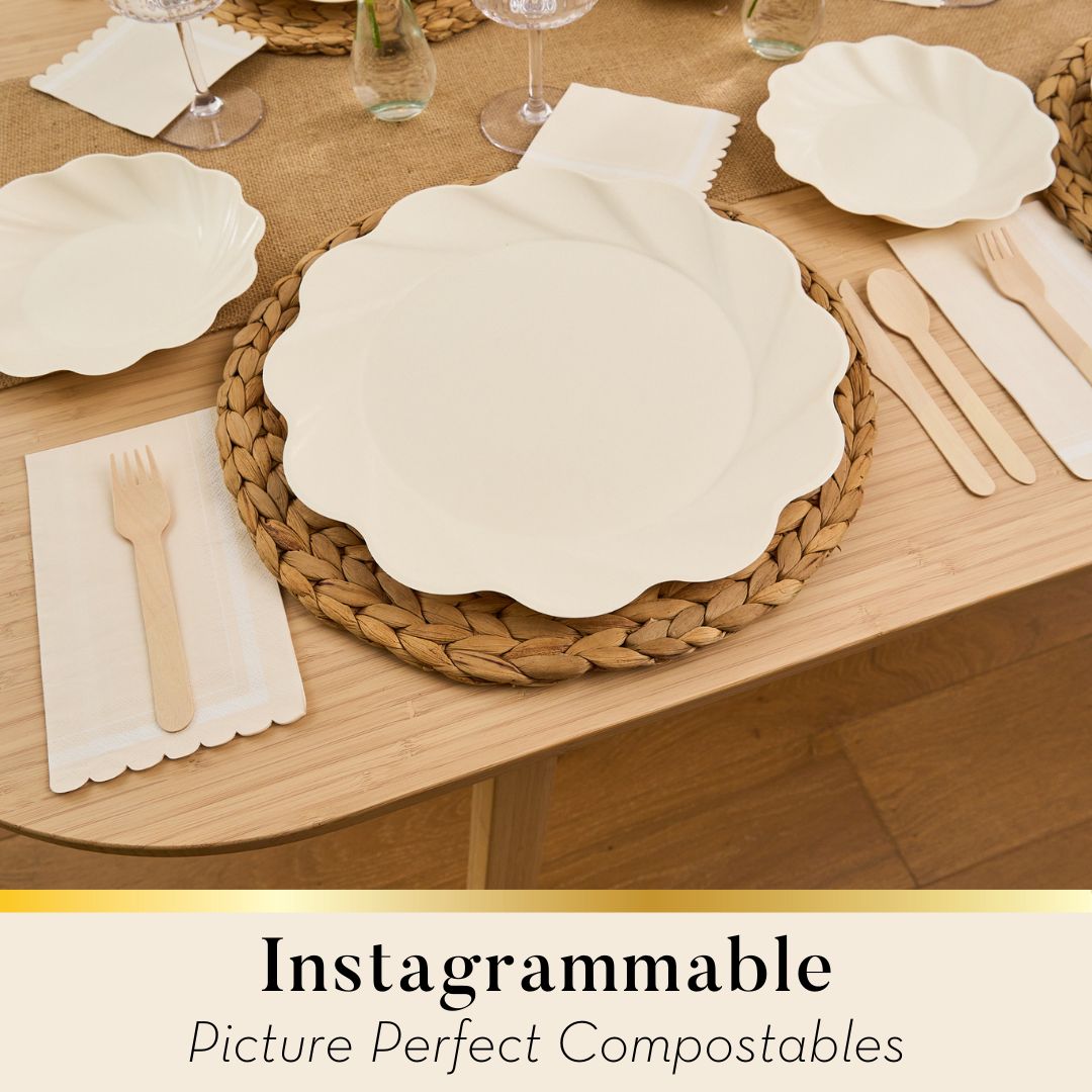 Simply Eco-Friendly Dinner Plates - Cream Color, Set of 8 | Sustainable Disposable Plates for Parties, Picnics & Everyday Use