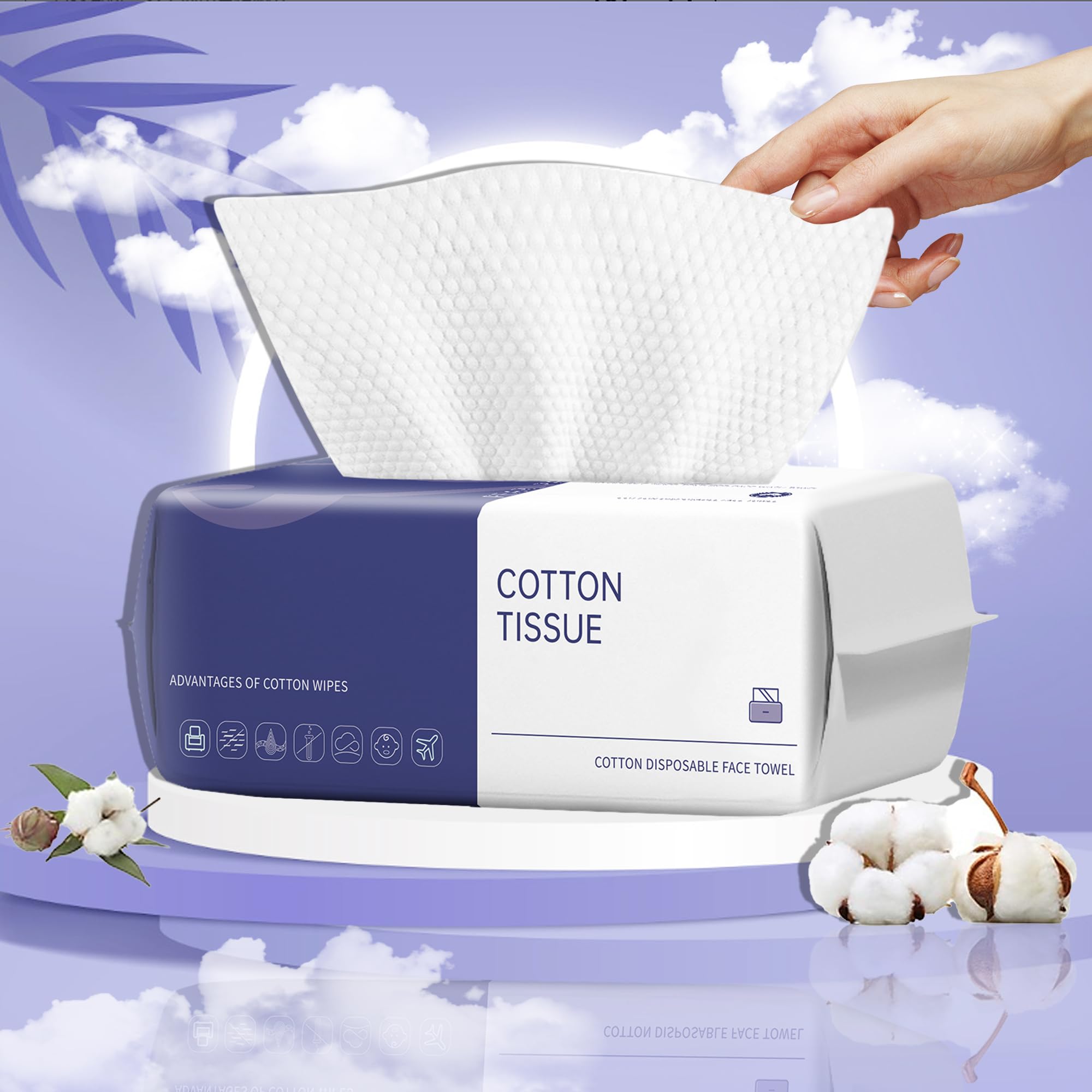 100 Count Ultra Soft Disposable Face Towels for Sensitive Skin - Thick Facial Wash Cloths, Lint-Free Makeup Remover & Skincare Wipes - Perfect for Daily Cleansing, Spa Days and Travel