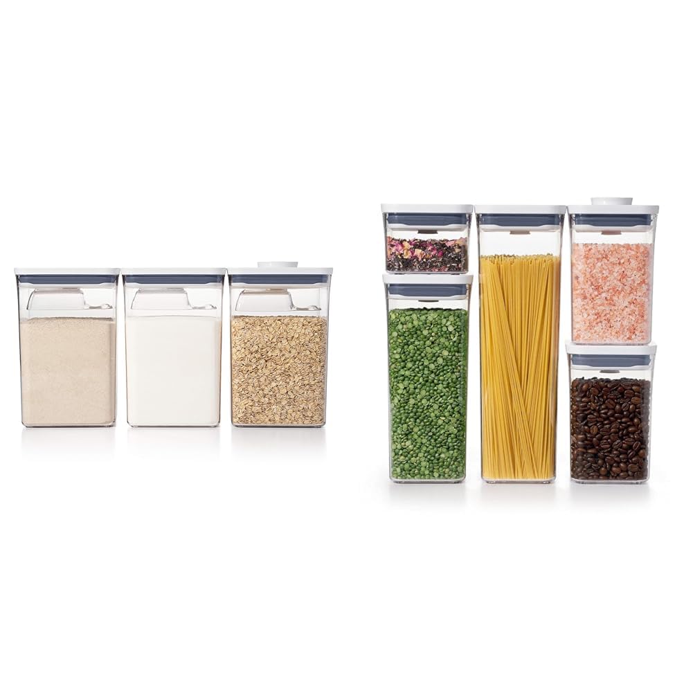 OXO Good Grips 6-Piece Large Airtight Food Storage Canister Set with Scoops - 4.4 Qt Each, White & 5-Piece POP Container Set - Perfect for Kitchen Pantry Organization, Flour, Sugar, Coffee, and Dry Food Storage