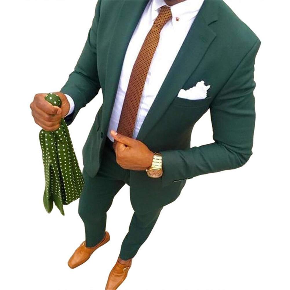 Men's Dark Green Tailored Wedding Tuxedo Pants - Slim Fit Tapered Groomsmen Suit 2-Piece Set | Perfect for Formal Weddings, Prom & Special Occasions