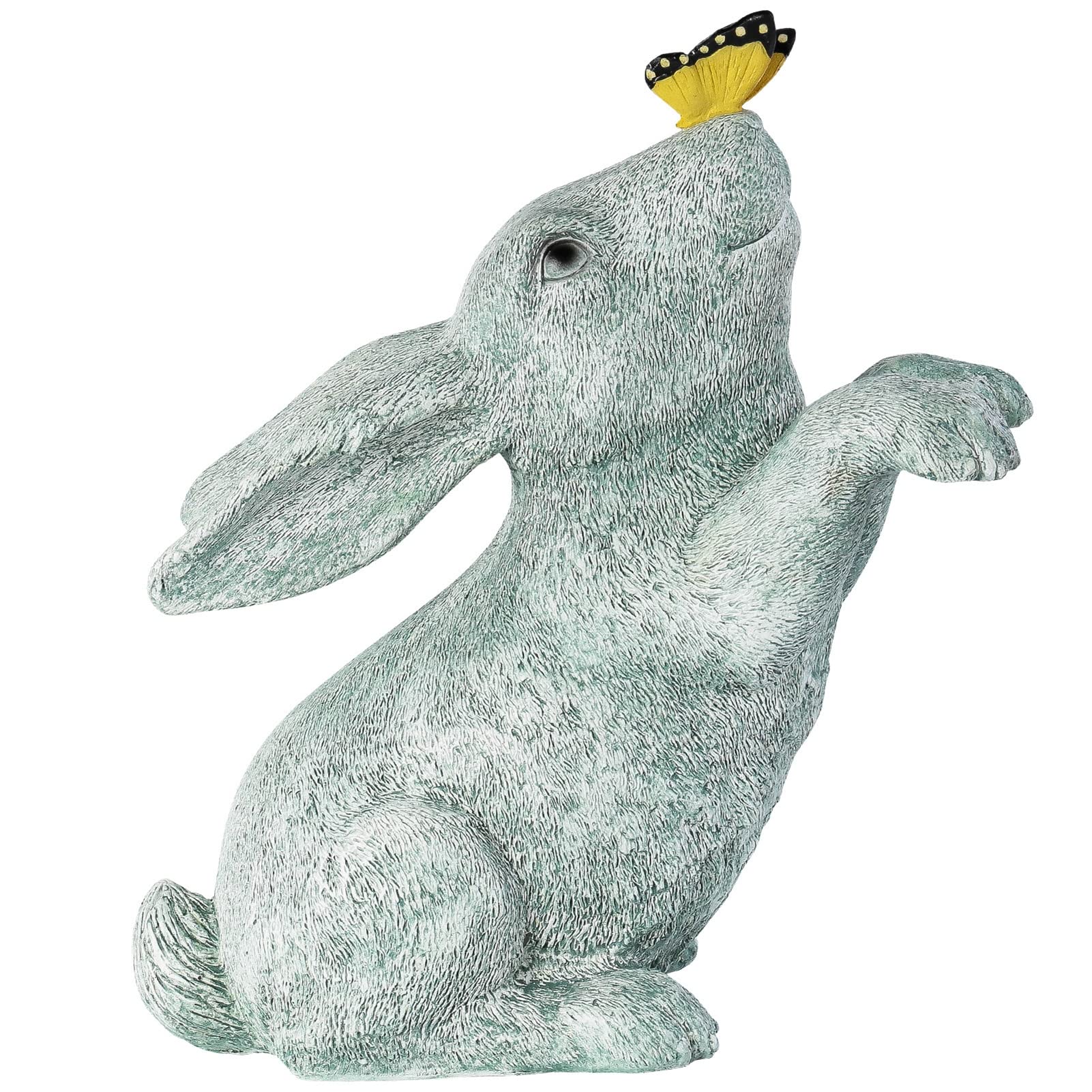 Handmade Resin Bunny Sculpture - Realistic Garden Figurine & Butterfly Ornament for Home Decor | Perfect for Living Room, Garden, Balcony, Courtyard, Villa Decoration Gift | Ideal for Easter, Spring Decor & Outdoor Party Decorations