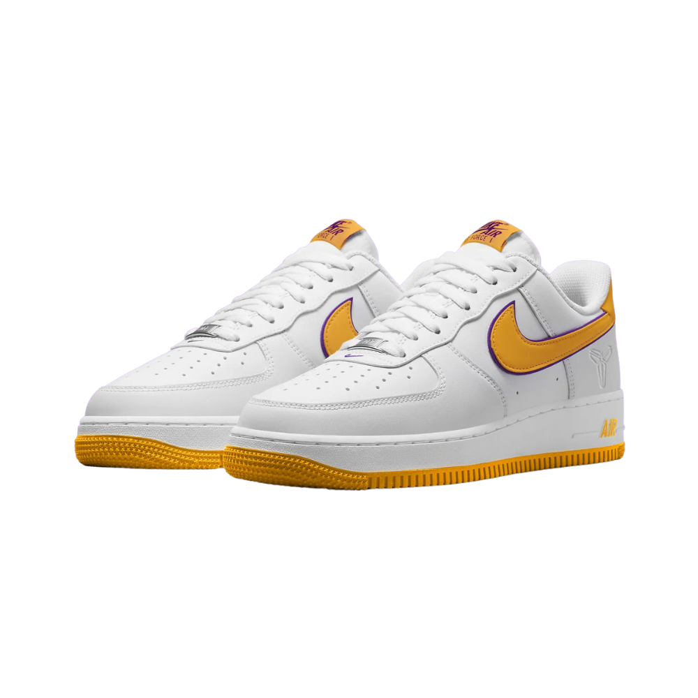 Nike Air Force 1 Low Retro QS Kobe Bryant Lakers Home Sneakers - White, Varsity Maize & Purple Basketball Shoes for Men | Perfect for NBA Games, Streetwear & Sneaker Collection