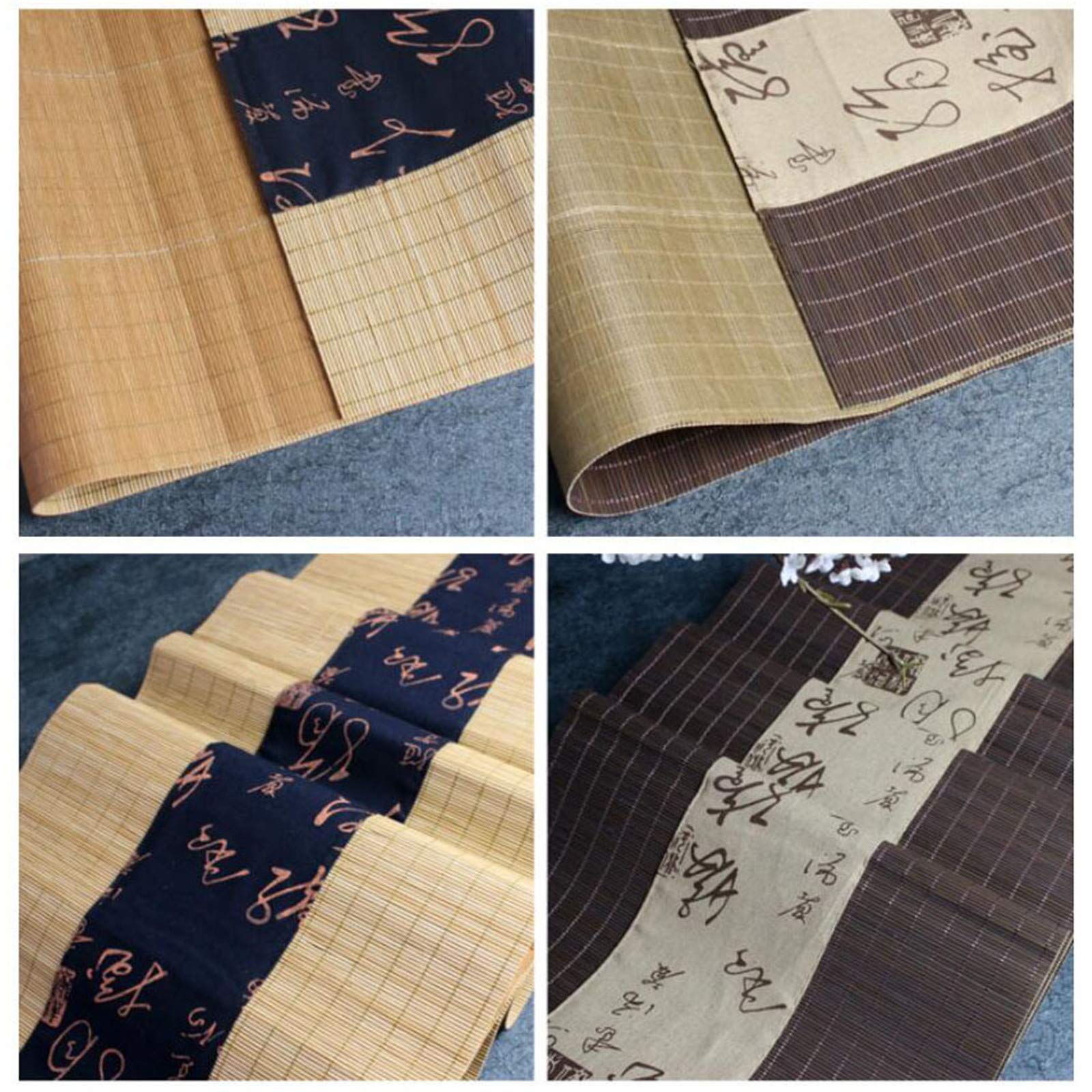 Japanese Style Bamboo Table Runner - Waterproof Kitchen Decor, Tea & Coffee Dining Table Insulation Placemat with Fabric Pattern (Brown, 51x12 inches) - Perfect for Home, Restaurant, and Tea Ceremony Decorations