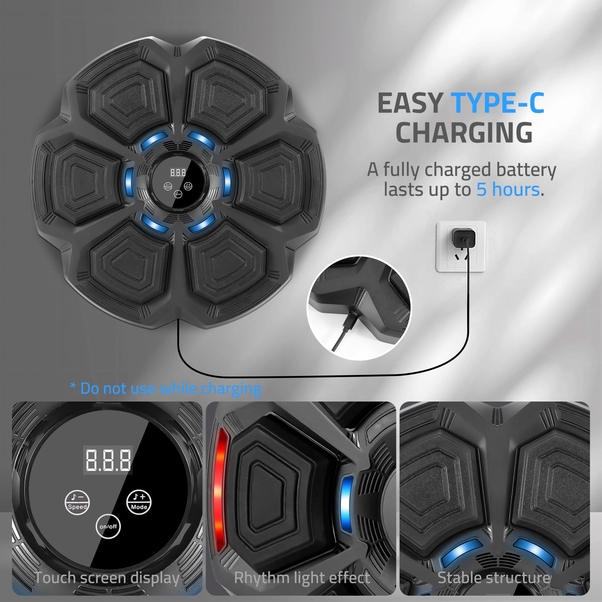 Smart Wall Mounted Music Boxing Machine for Adults & Kids - Electronic Punching Bag with Gloves for Home Gym & Fitness Training | Perfect for Cardio Workouts, Stress Relief & Family Fun