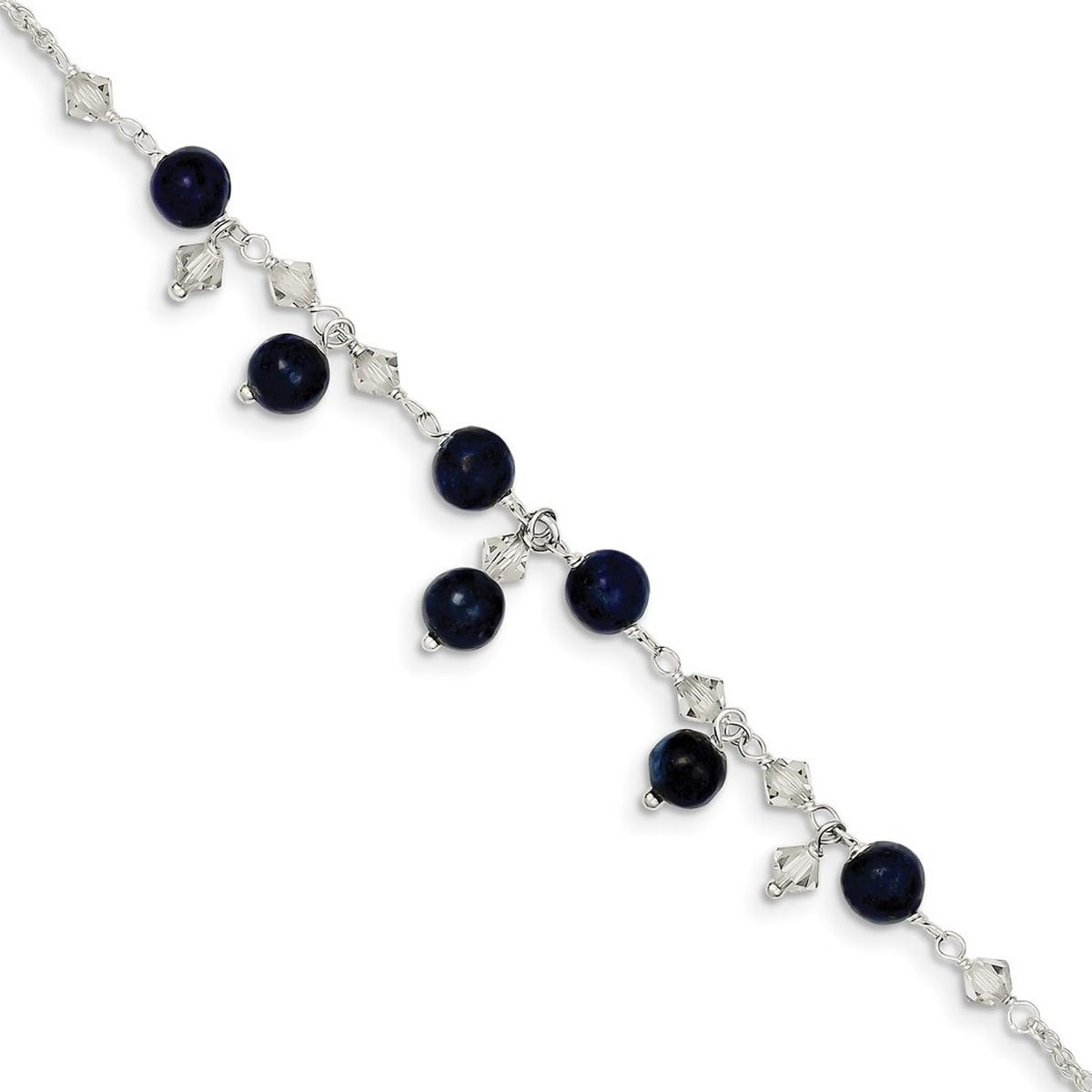 925 Sterling Silver Shadow Crystal Lapis Bracelet & Anklet Set - 9 Inch Adjustable Spring Ring Closure | Elegant Boho Jewelry for Women | Perfect for Parties, Weddings & Everyday Wear