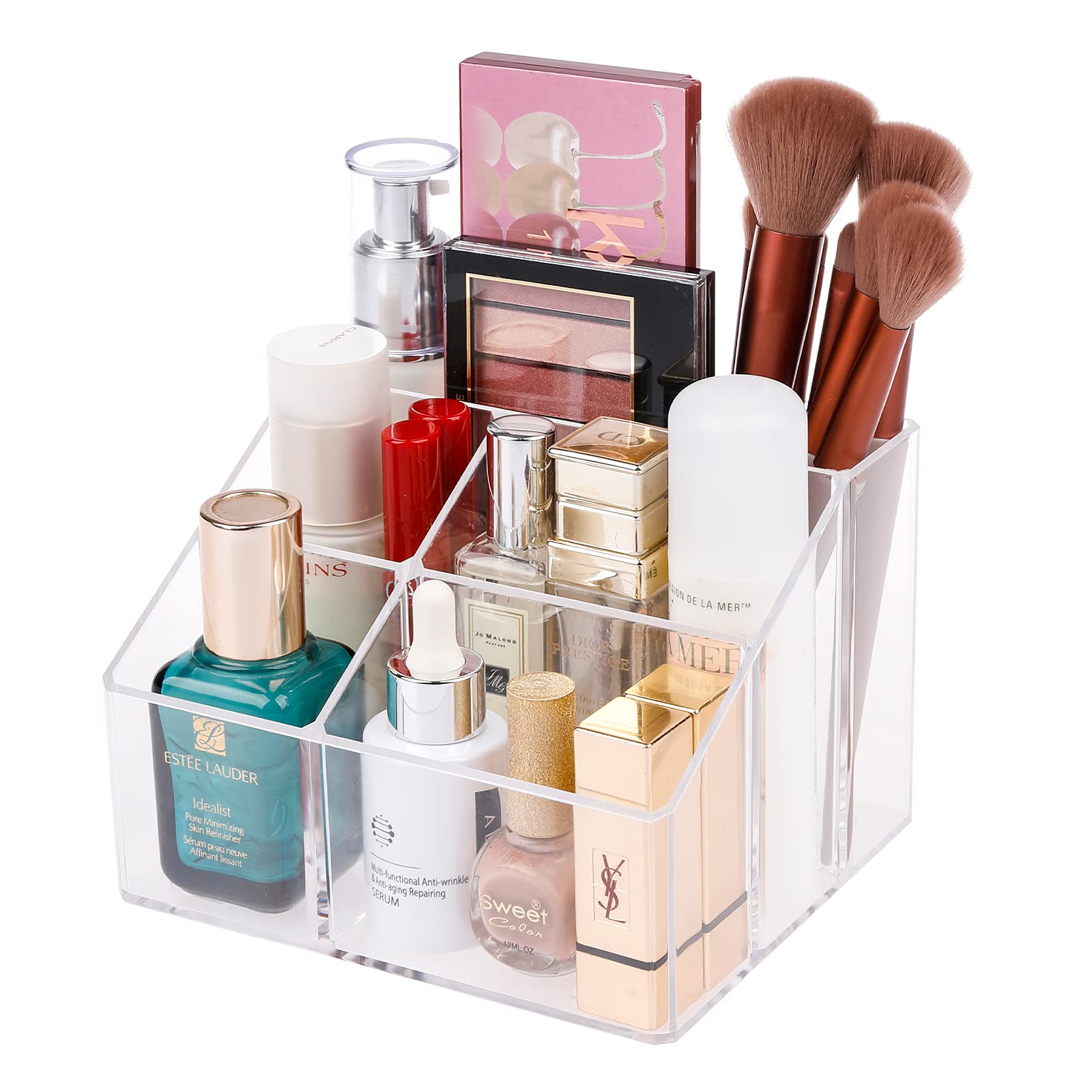 Clear Makeup Organizer with 5 Compartments - Bathroom & Vanity Storage for Cosmetics, Brushes & Accessories