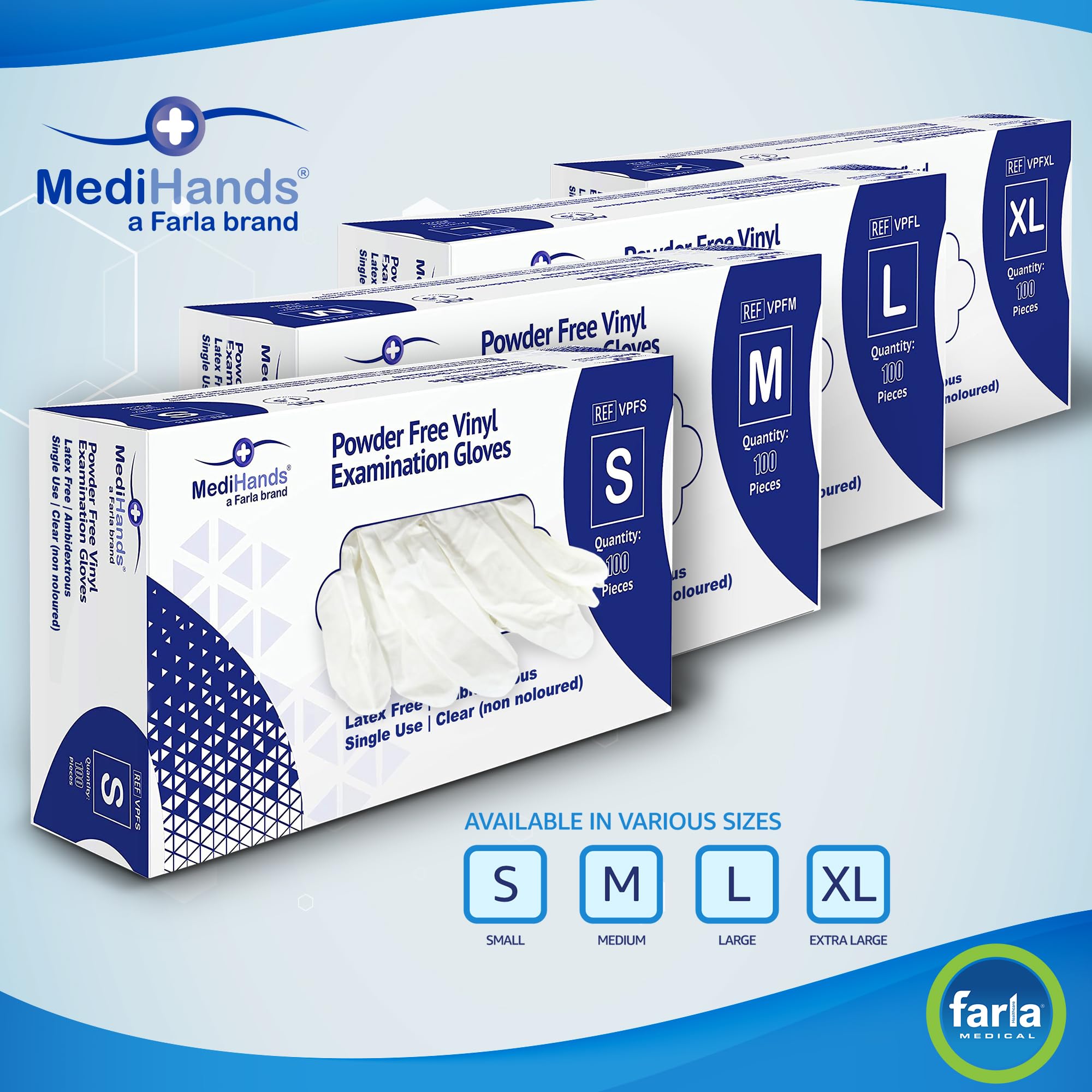 MediHands Clear Vinyl Disposable Gloves - Box of 100, Powder-Free, Latex-Free, Protein-Free - Medical, Surgical, Food Safe, Multi-Purpose - Ideal for Healthcare, Food Handling & Cleaning