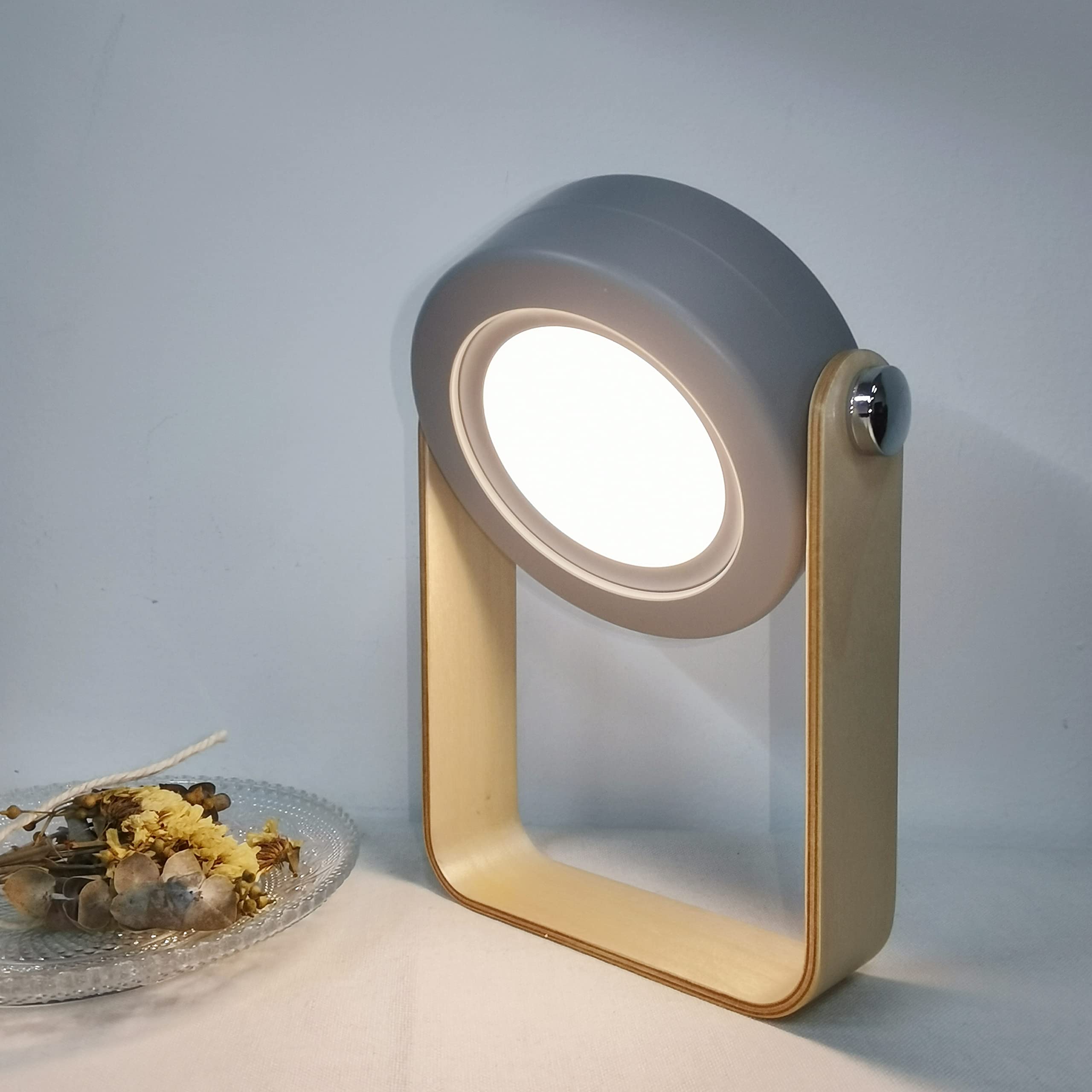RealPlus USB Rechargeable LED Night Light Lamp - Portable Cordless Table Lamp for Bedroom, Reading, Camping & Travel | Touch Control Bedside Lantern with Warm White Light (Grey) - Perfect for Kids Room, Nursery, Dorm & Power Outages