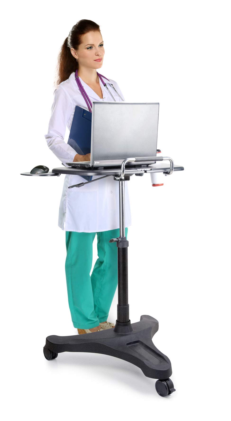 AIDATA LPD008P Mobile Laptop Cart with Wheels - Adjustable Rolling Computer Stand for Office, Home & Classroom - Perfect for Workstations, Study Desks & Mobile Computing