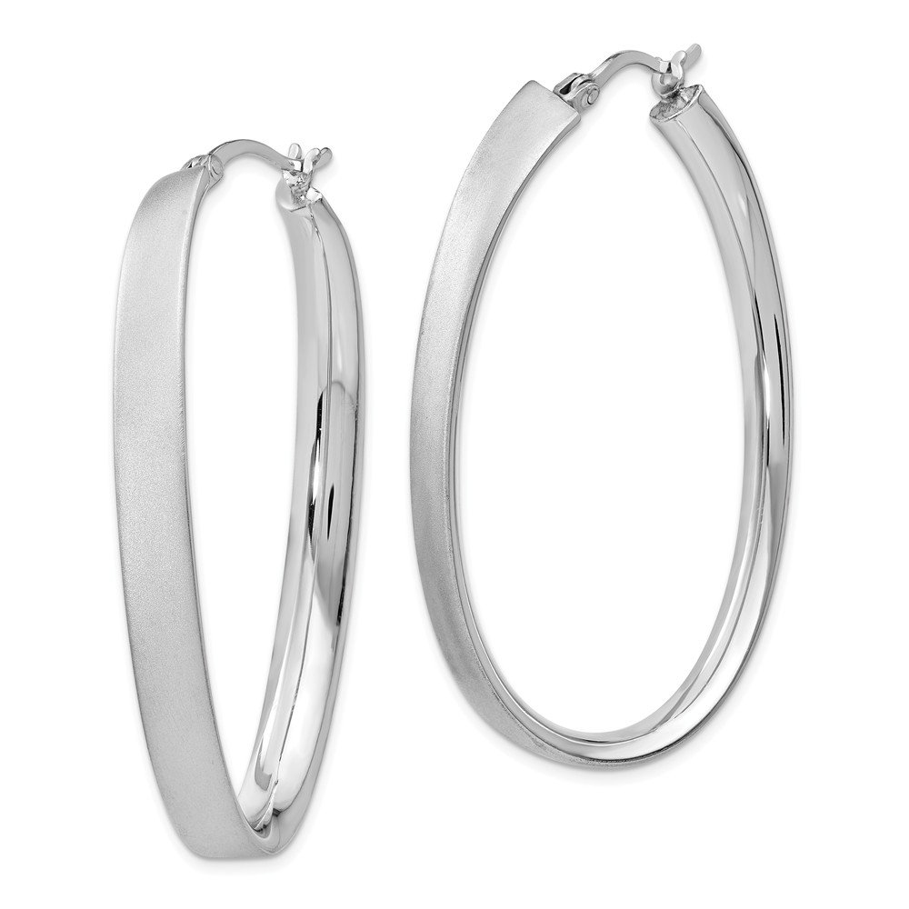 925 Sterling Silver Rhodium-Plated Oval Hoop Earrings for Women - Hypoallergenic Dangle Earrings - Elegant Satin Finish Jewelry Gift for Birthday, Anniversary & Special Occasions