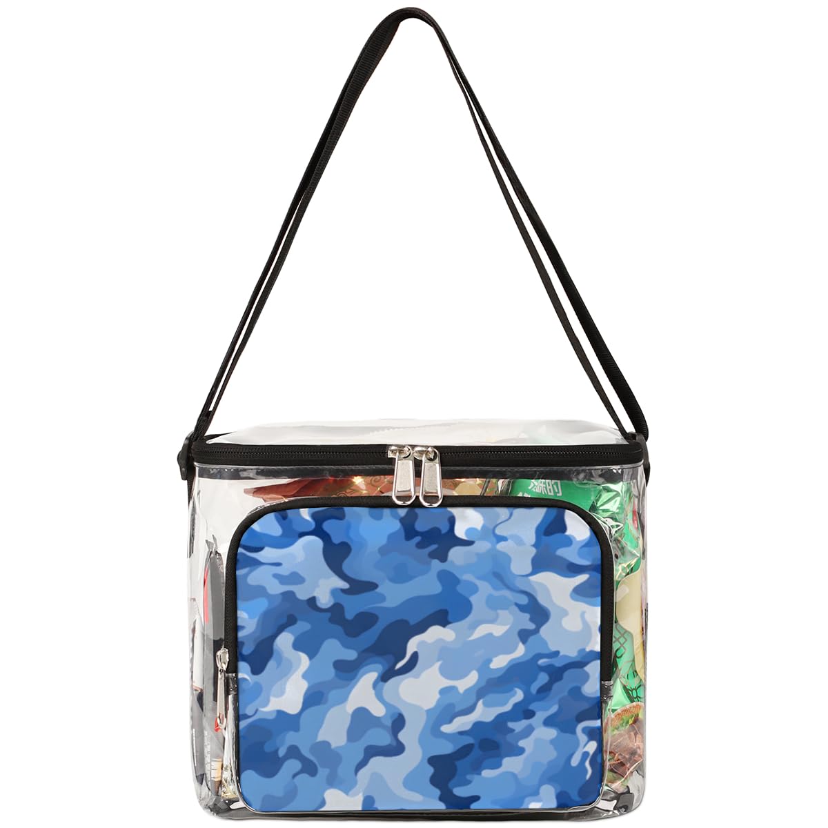 GzLeyigou Camouflage Blue Clear Tote Bag with Handles - Abstract Camo Pattern Transparent Crossbody Shoulder Bag for Lunch, Outdoor, Travel, Picnic, Concerts & Sports Events - Stadium Approved Multipurpose Carryall (Perfect for Beach, Shopping, Gym & Daily Use)