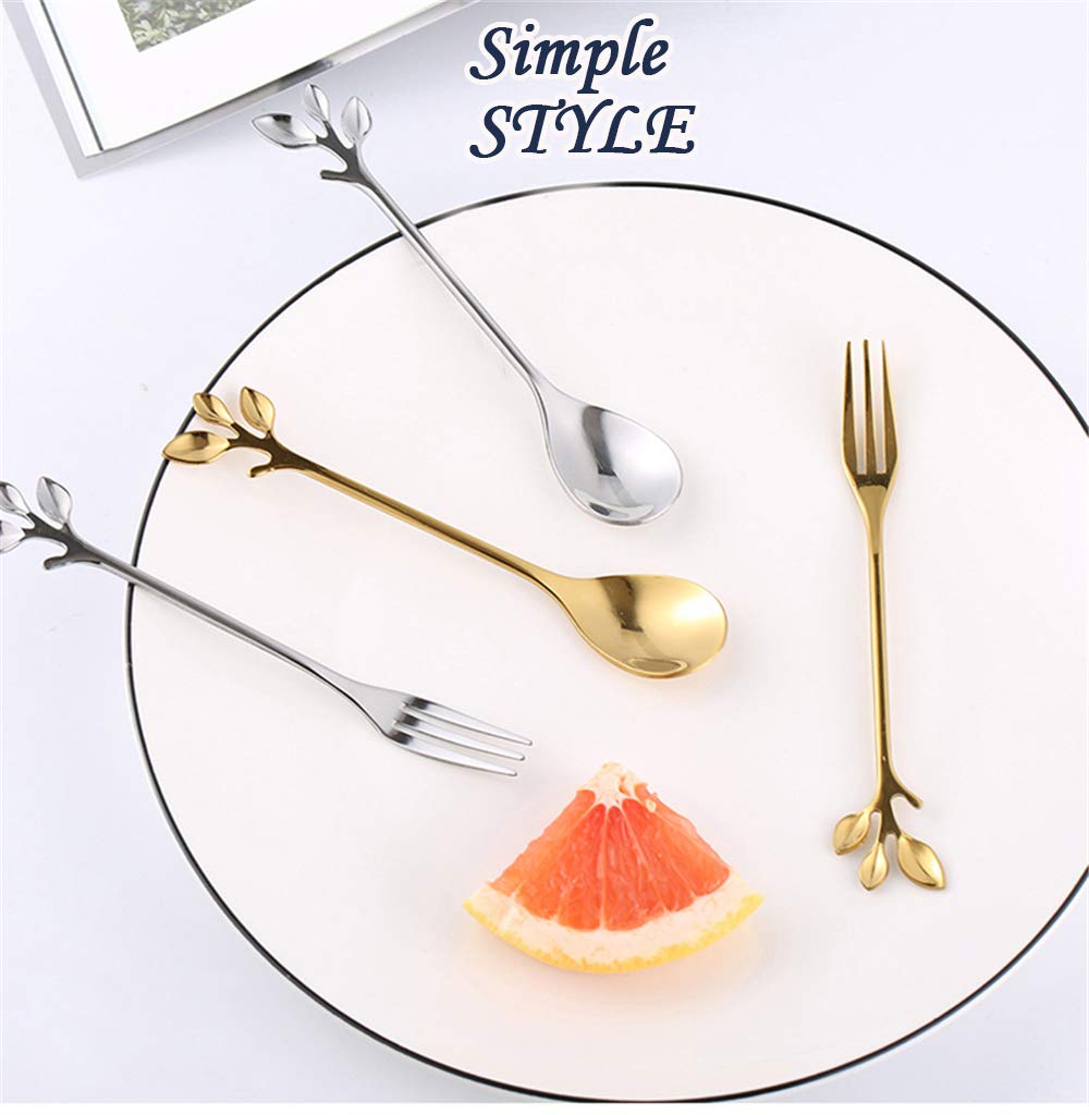 Gold Leaf Appetizer Cake Fruit Forks Set of 8 - 4.7 Inch Elegant Cocktail Picks for Dessert Tasting, Wedding Party & Kitchen Accessories - Perfect for Bridal Showers, Afternoon Tea, and Gourmet Plating
