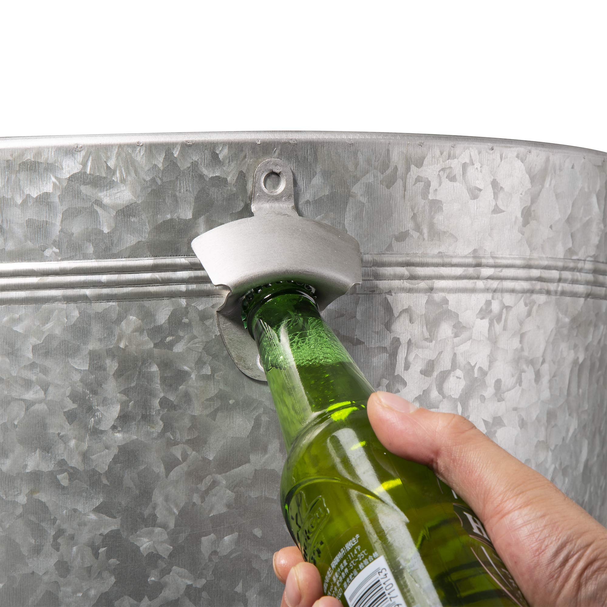 Glitzhome 8 Gallon Galvanized Metal Ice Bucket with Stand - Rustic Firwood Lid & Ring Handles for Wine, Beer, Champagne - Perfect for Cocktail Parties, Mimosa Bars, Wedding Receptions & Outdoor Entertaining