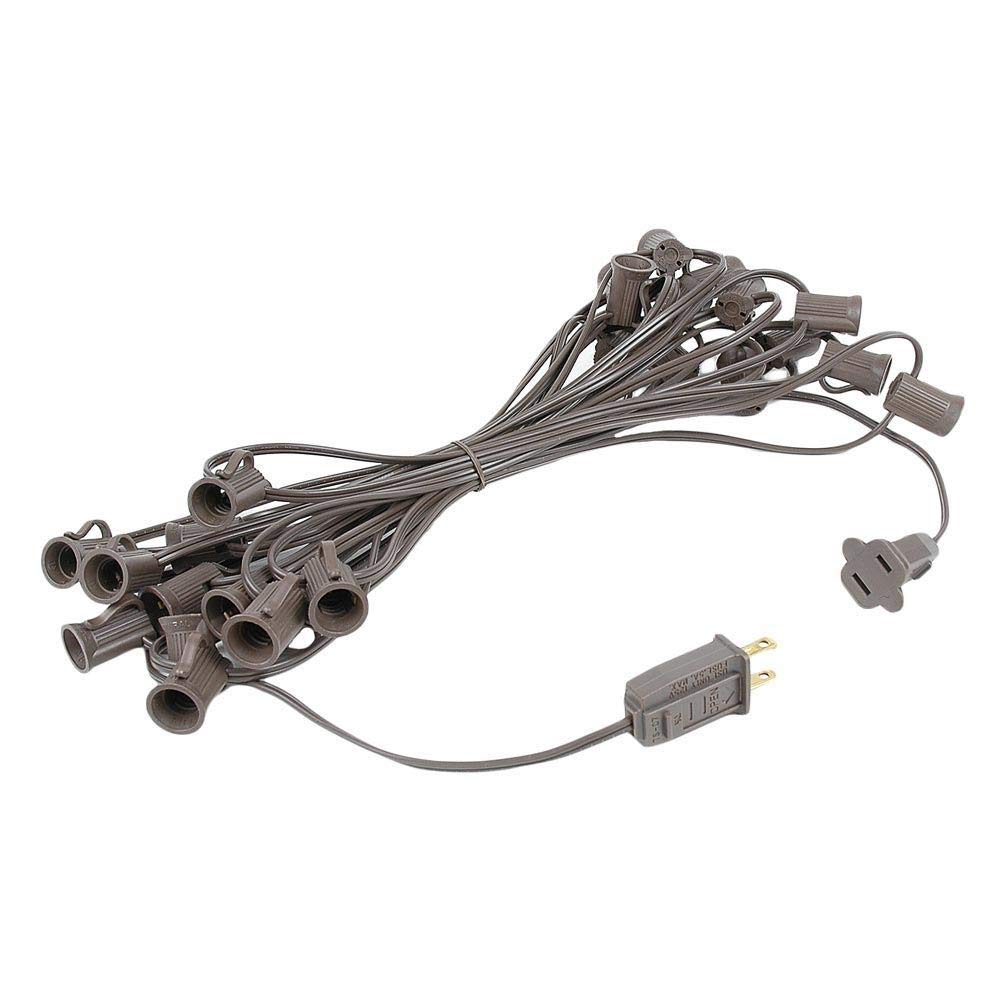 C7 Clear Christmas Lights Set - 25ft Brown Wire Indoor/Outdoor String Lights for Holiday Decorations, Patio, Garden & Party Lighting