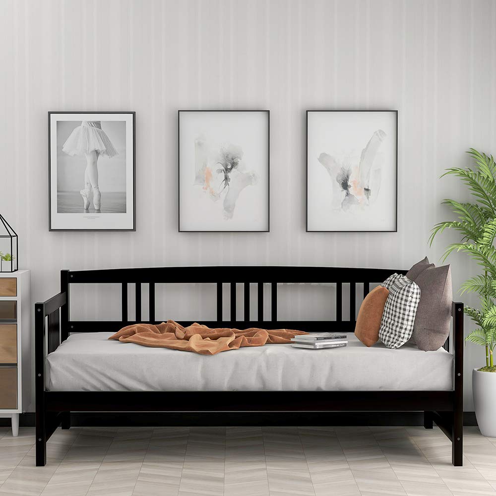 Twin Size Daybed with Simple Wood Frame - Espresso Finish for Bedroom, Living Room, or Guest Room Furniture | Perfect for Small Spaces, Sleepovers & Multi-Purpose Use