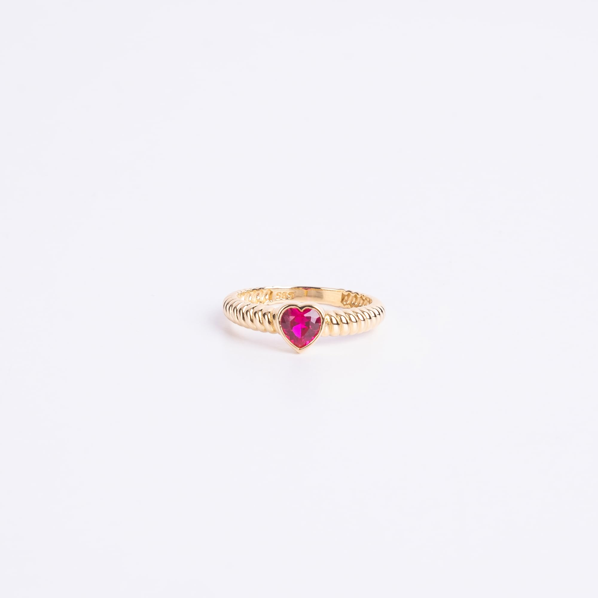 14K Solid Gold Heart Shaped Natural Ruby Ring for Women - Dainty Minimalist Beveled Red Ruby Jewelry - Perfect for Valentine's Day, Anniversary & Romantic Gifts