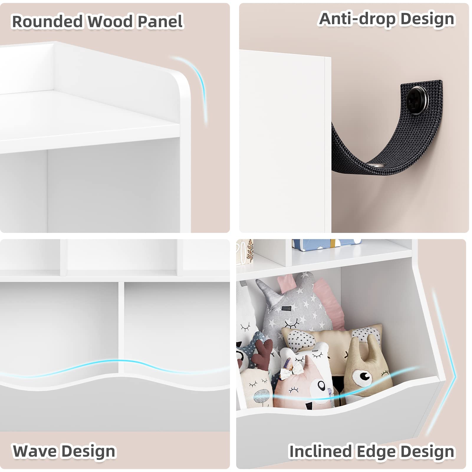GAOMON Kids Bookcase with Toy Storage - 5-Tier Bookshelf Organizer for Boys & Girls, White Nursery & Playroom Furniture - Perfect for Bedrooms, Classrooms, Daycare Centers & Kindergarten Storage