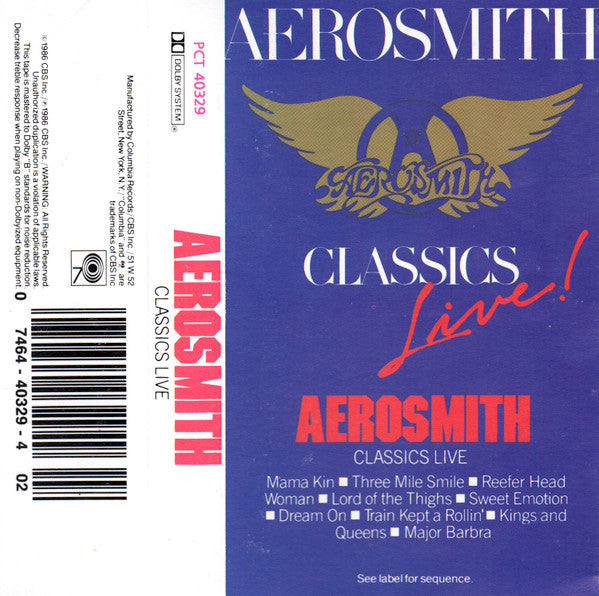 Aerosmith Classics Live Cassette Album VG+ Condition - Vintage Music Collectors, 80s Rock Fans, Home & Car Audio Playback