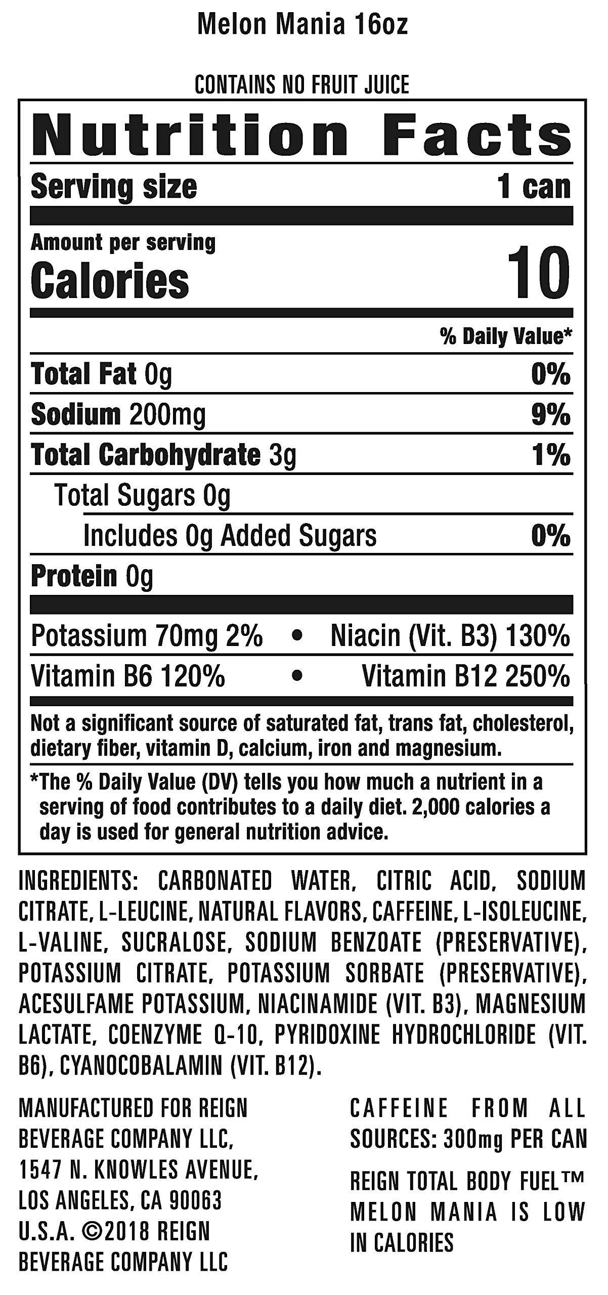 Reign Total Body Fuel Melon Mania - 16 Fl Oz (Pack of 12) | Electrolyte-Enhanced Fitness & Performance Drink for Workouts, Sports & Active Lifestyle