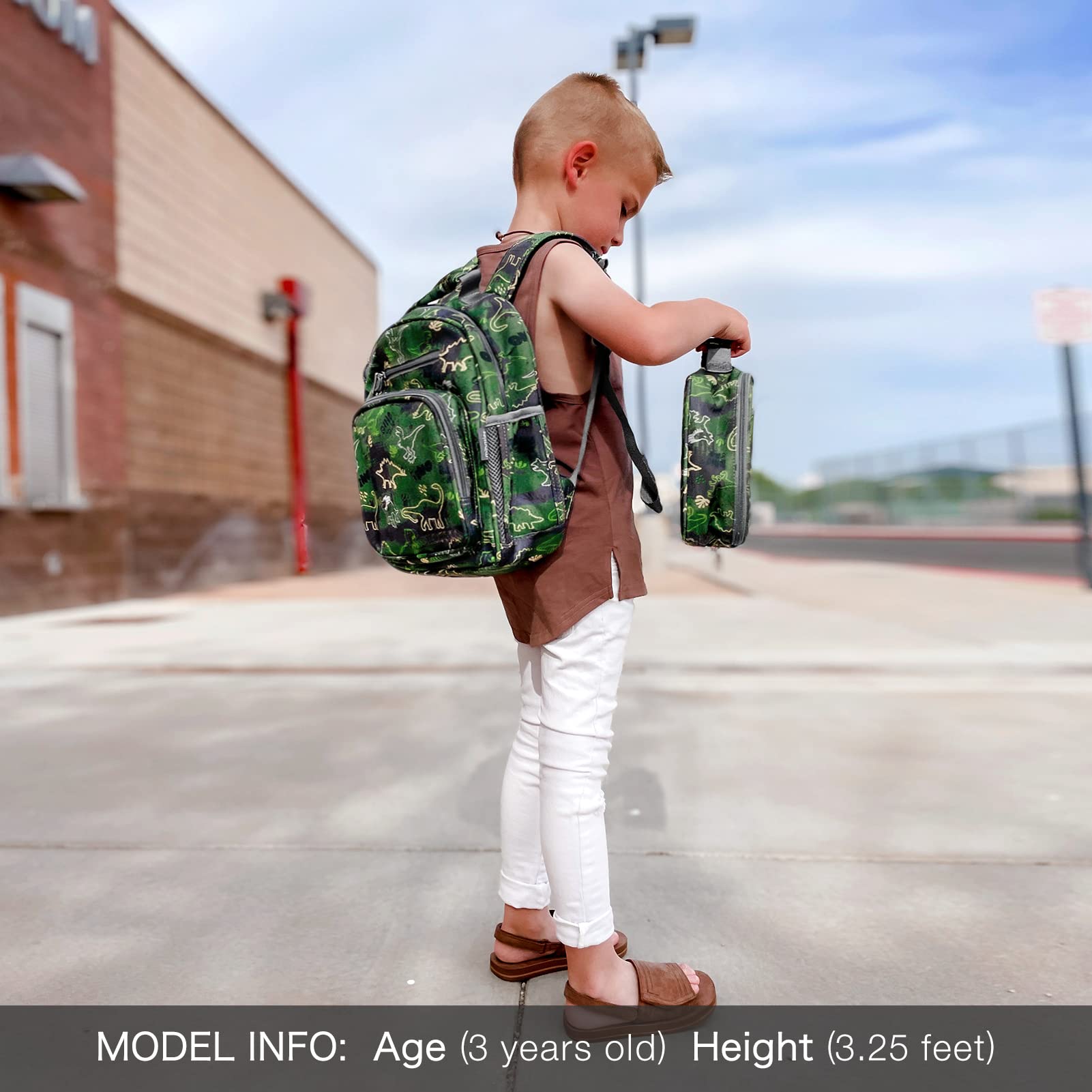 Mibasies Dinosaur Toddler Backpack for Boys Age 2-4 | Cute Preschool & Kindergarten Backpack | Lightweight Kids School Bag | Perfect for Daycare, Travel & Outdoor Adventures (Green Dinosaur Design)