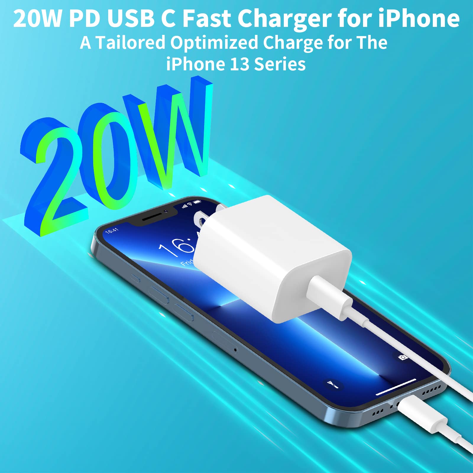 MFi Certified 20W PD Fast Charger & 6FT Cable for iPhone 14/13/12/11 Pro/XS/XR/X/SE & iPad - 2 Pack USB C Wall Charger Adapter with Quick Charge & Sync - Perfect for Home, Office & Travel Charging