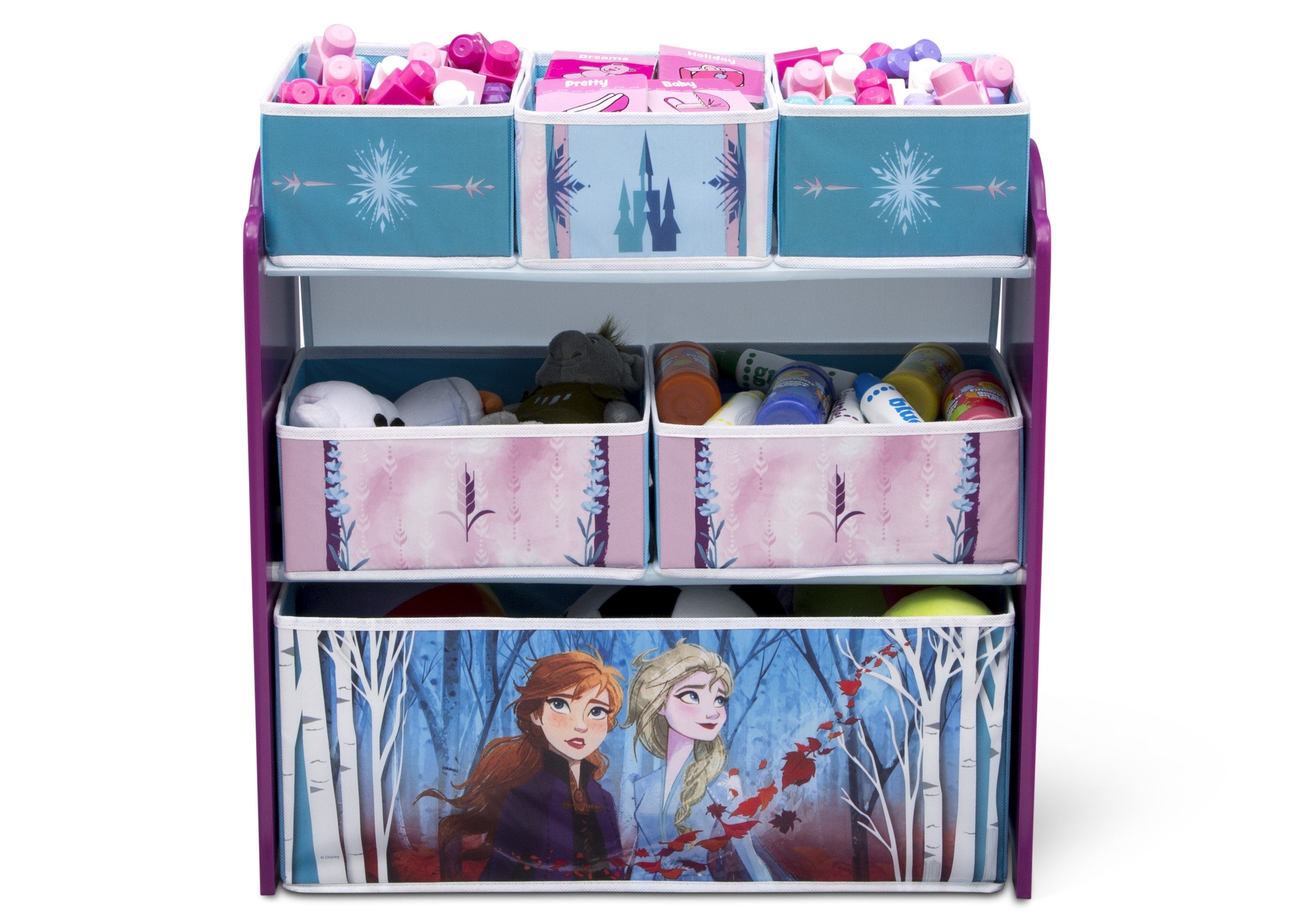 Frozen II 6 Bin Toy Organizer with Storage Baskets - Kids Room Organization for Toys, Books & Crafts - Perfect for Playrooms, Bedrooms & Daycare Centers