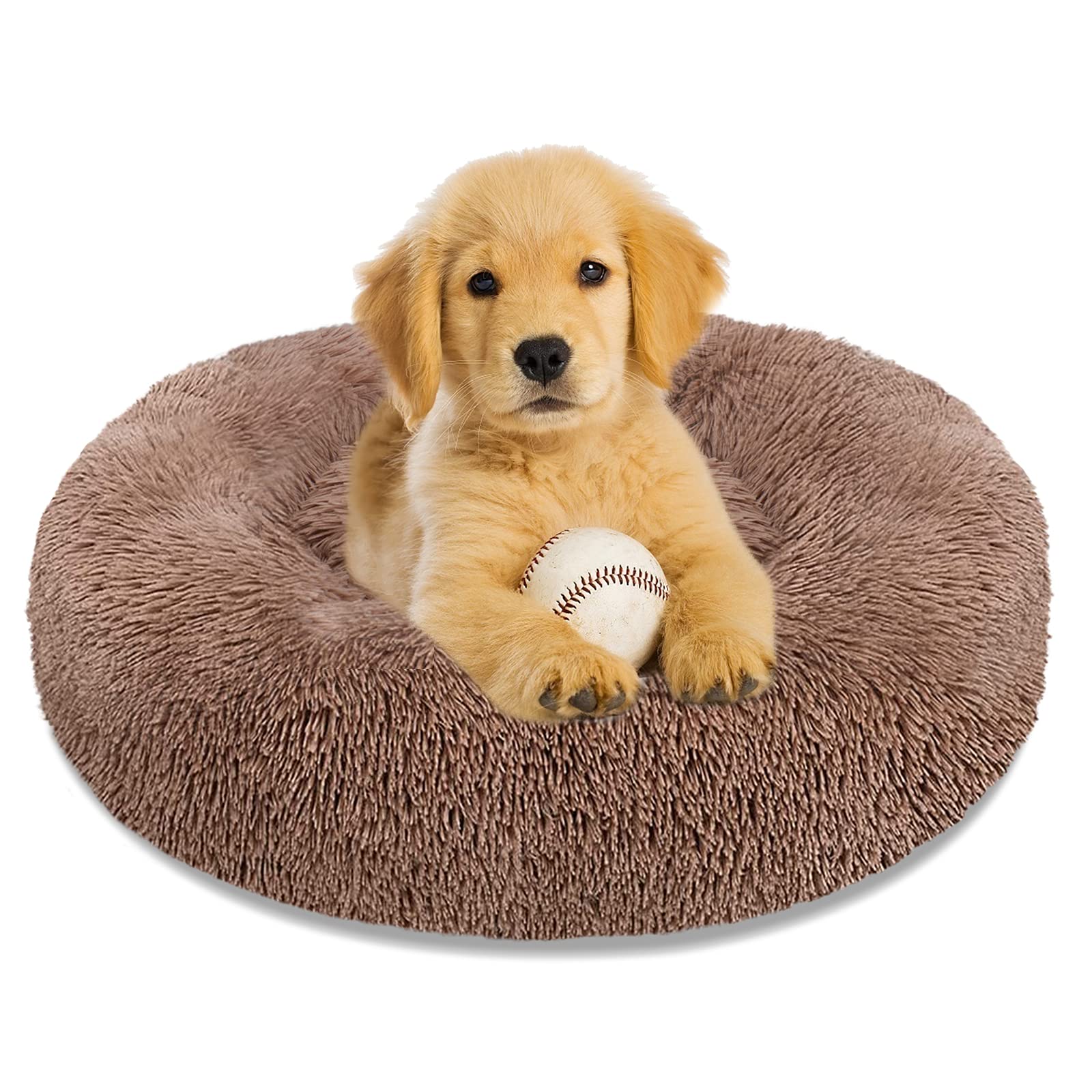 Calming Donut Pet Bed for Dogs & Cats - Anti Anxiety Round Cuddler for Small, Medium & Large Pets | Machine Washable Faux Fur Warm Bed with Waterproof Non-Slip Bottom (23/30/36 Inch) - Perfect for Stress Relief, Crate Training & Cozy Napping