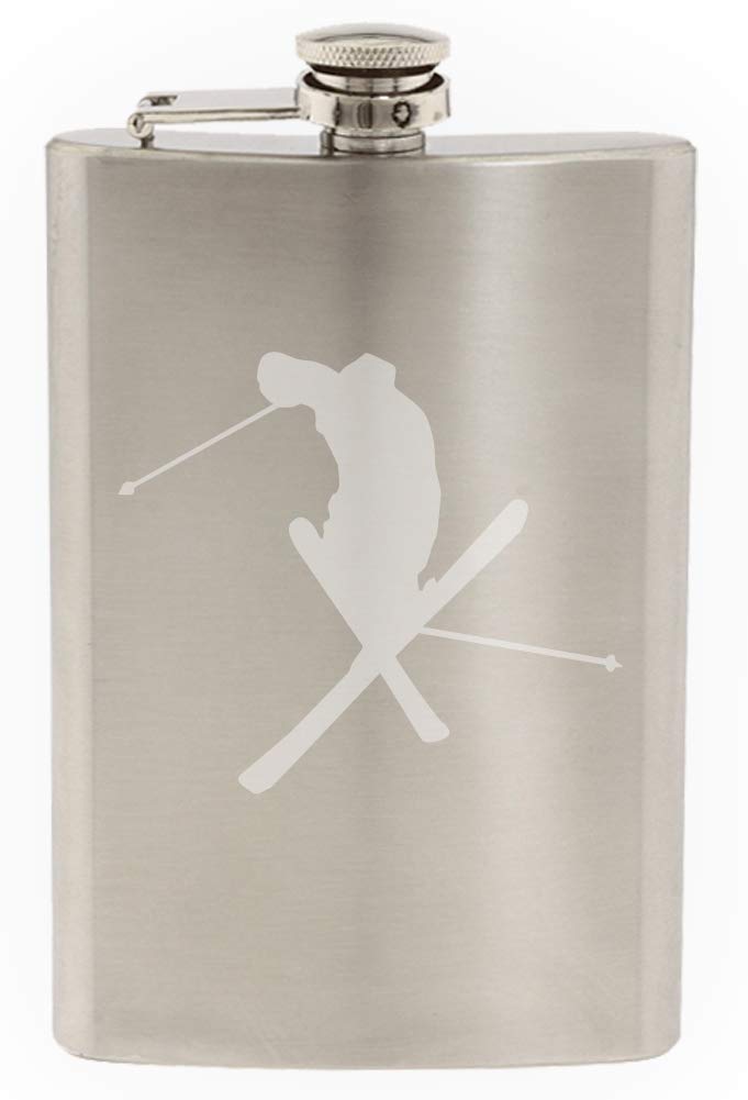 Handmade 8oz Stainless Steel Hip Flask with Funnel - Perfect for Skiing Adventures, Outdoor Activities & Gifts - Engraved Design for Whiskey, Bourbon & Liquor Storage