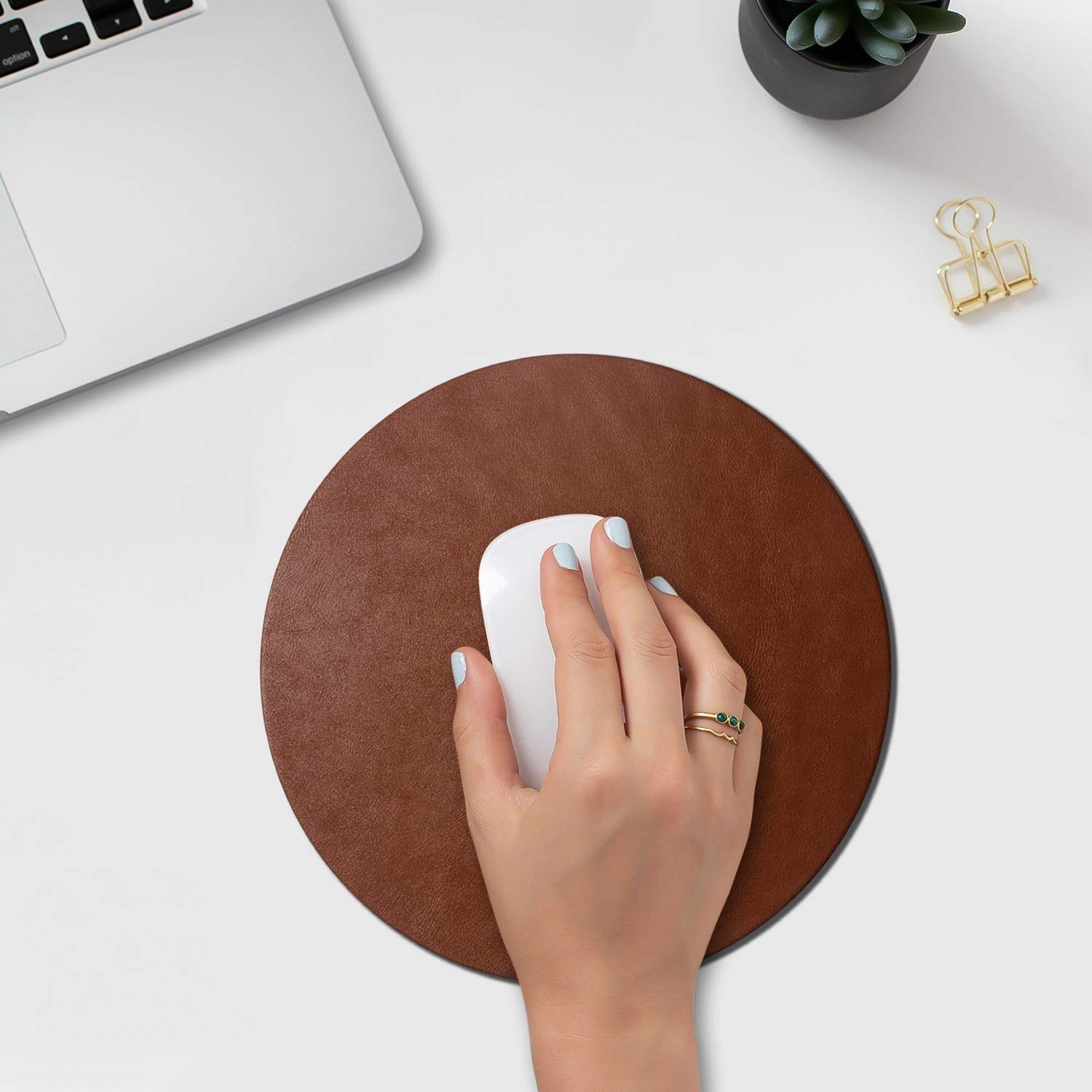 Premium Vegan Leather Orb Mouse Pad - Large Extended Non-Slip Desk Mat for Laptop, PC & Wireless Mouse | Handcrafted Office & Gaming Accessory | Home Workspace & Professional Setup (Tan)
