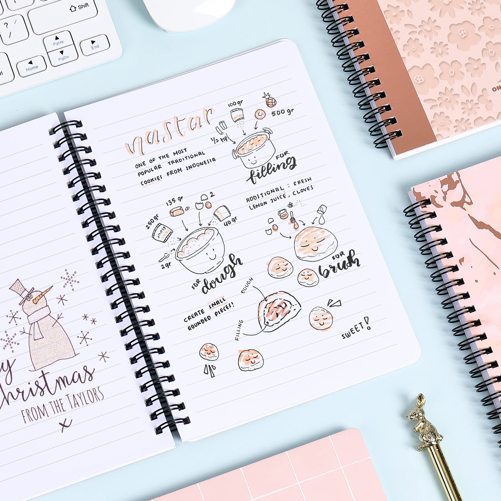 4 Pack Pink Marble Spiral Notebooks for Girls & Women - A5 Lined Journal with Rose Gold Accents, Wide Ruled Notepad for School, Office, Work, Study Notes & Gift Giving