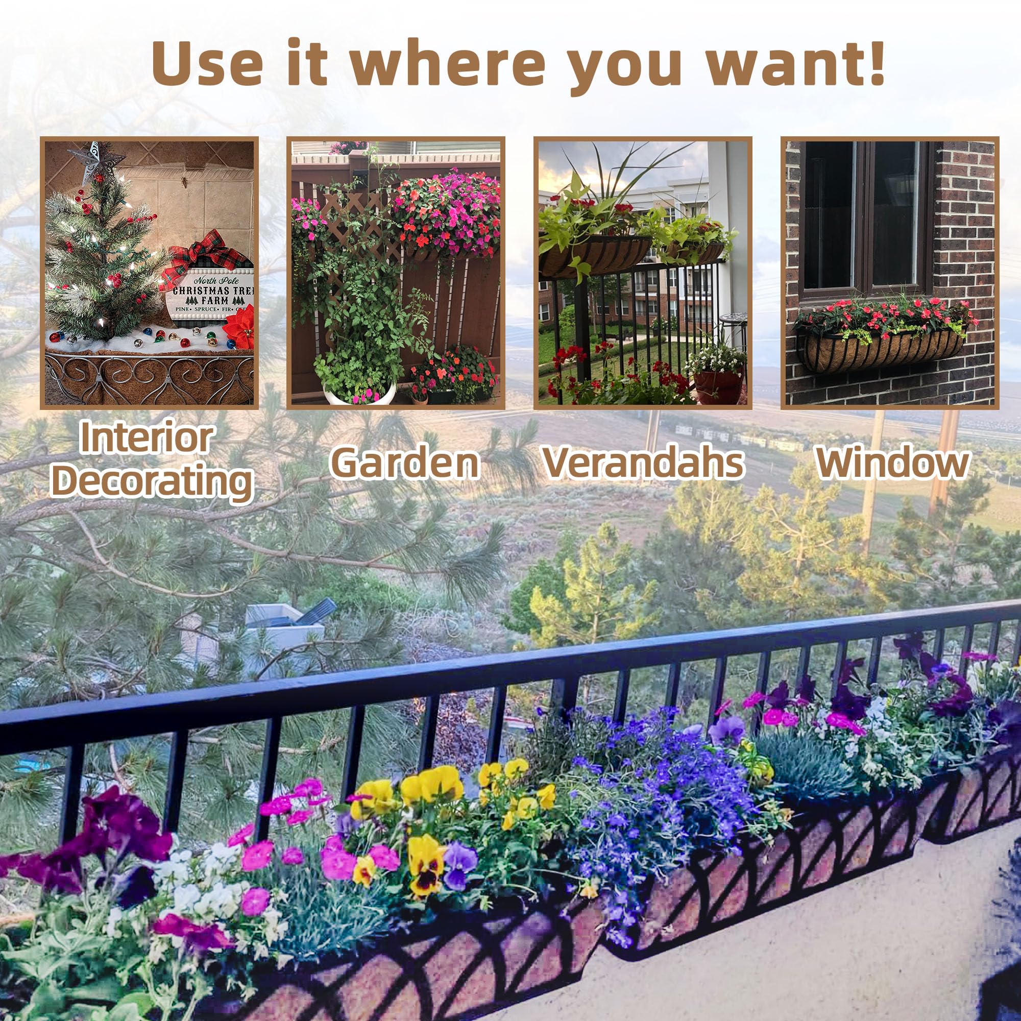 Premium 36 Inch Coco Liners for Planters - 3 Pack Natural Coconut Fiber Plant Liners for Window Boxes, Wall Planters & Outdoor Planters - Perfect for Balcony Gardens, Hanging Baskets and Landscaping