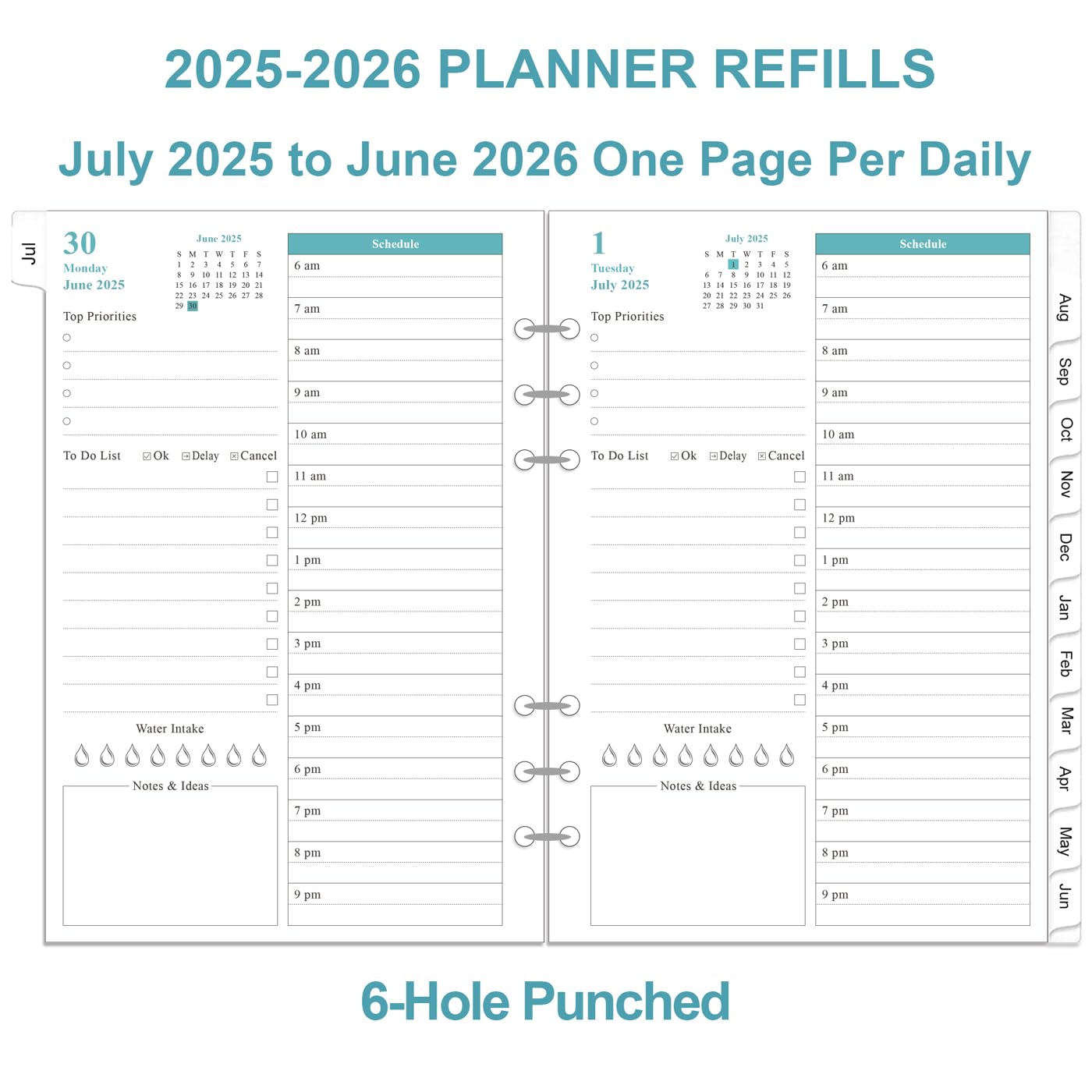 2025-2026 A5 Binder Planner Refills - Daily & Monthly Organizer with Prioritized To-Do Lists, Notes & Appointment Schedule (July 2025-June 2026) | 6-Hole Punched 5.8