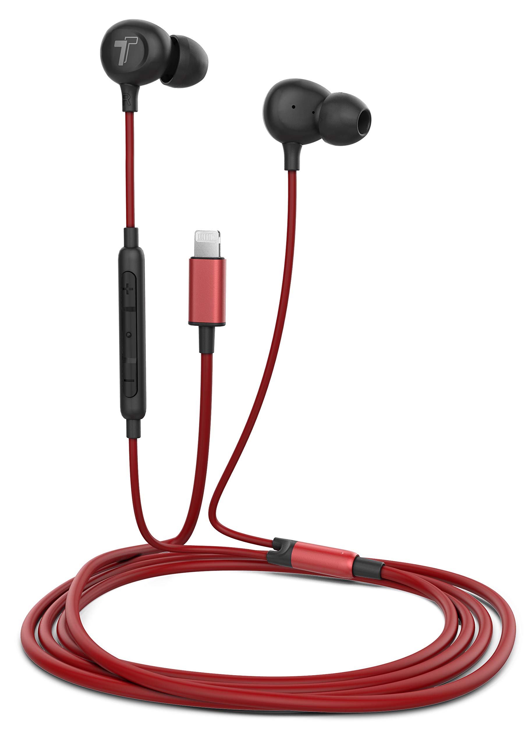 Apple MFi Certified Lightning Earphones for iPhone 12/13/14 Pro Max - Wired In-Ear Earbuds with Mic (V60) | Compatible with iPhone 7/8 Plus, X, Xs, XR, 11, SE | Red Color | Perfect for Gym, Commuting & Hands-Free Calls