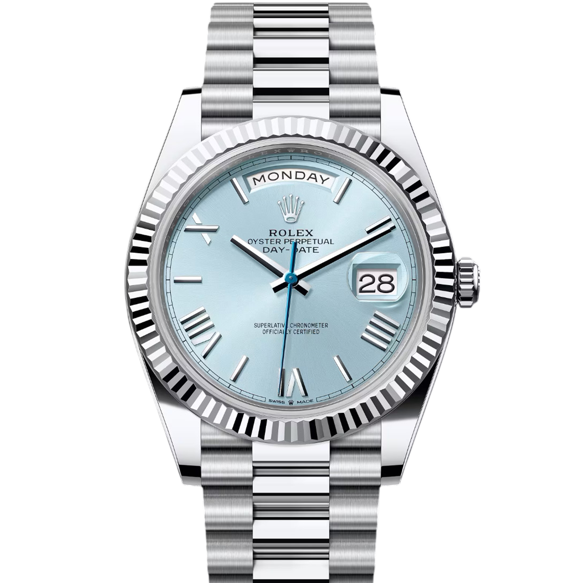 Rolex Day-Date 228236 Platinum Men's Watch with Ice Blue Dial & Roman Numerals - Luxury Dress Watch for Business, Gala & Formal Events