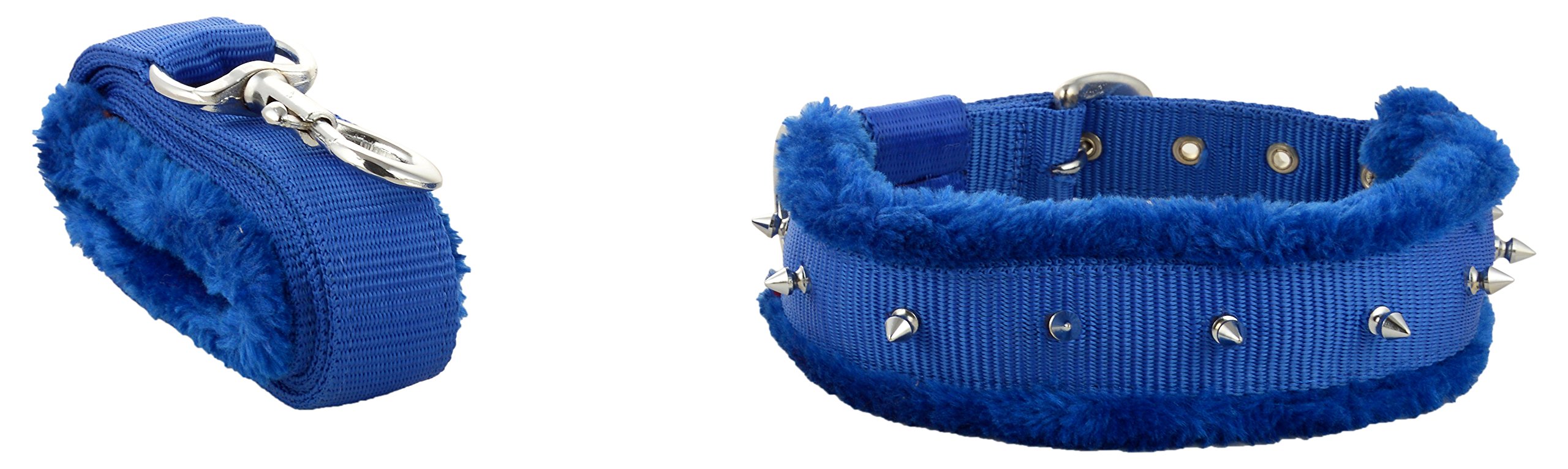 Skora Spike Dog Collar & Leash Set - 1.25 Inch Wide Large Blue Studded Pet Collar with Matching Leash for Medium to Large Dogs | Perfect for Walking, Training & Outdoor Adventures