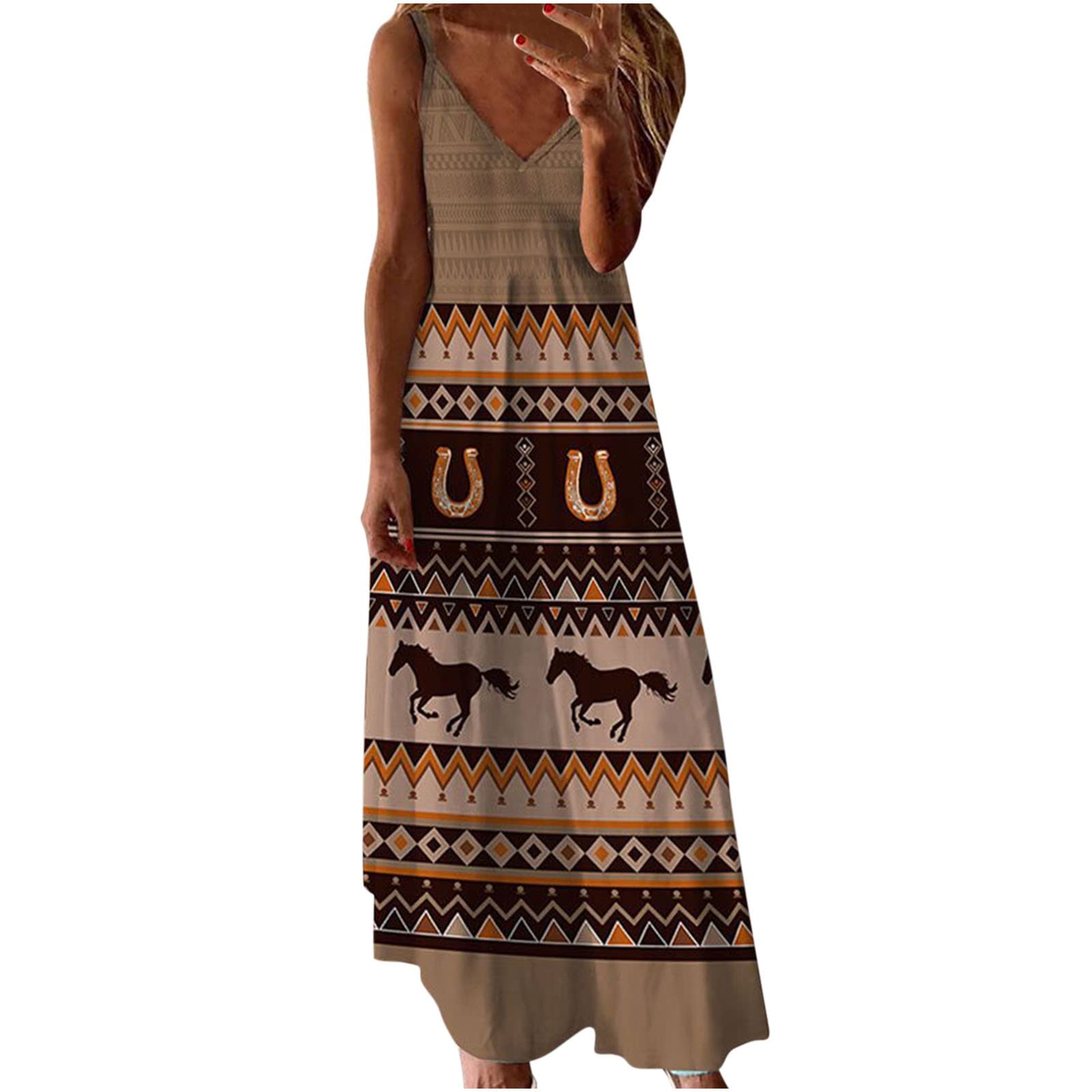 Women's Summer Sundress 2023 - Sexy Sleeveless V-Neck Flowy Maxi Dress with Floral Print, Casual Beach Dress for Vacation, Party & Outdoor Activities