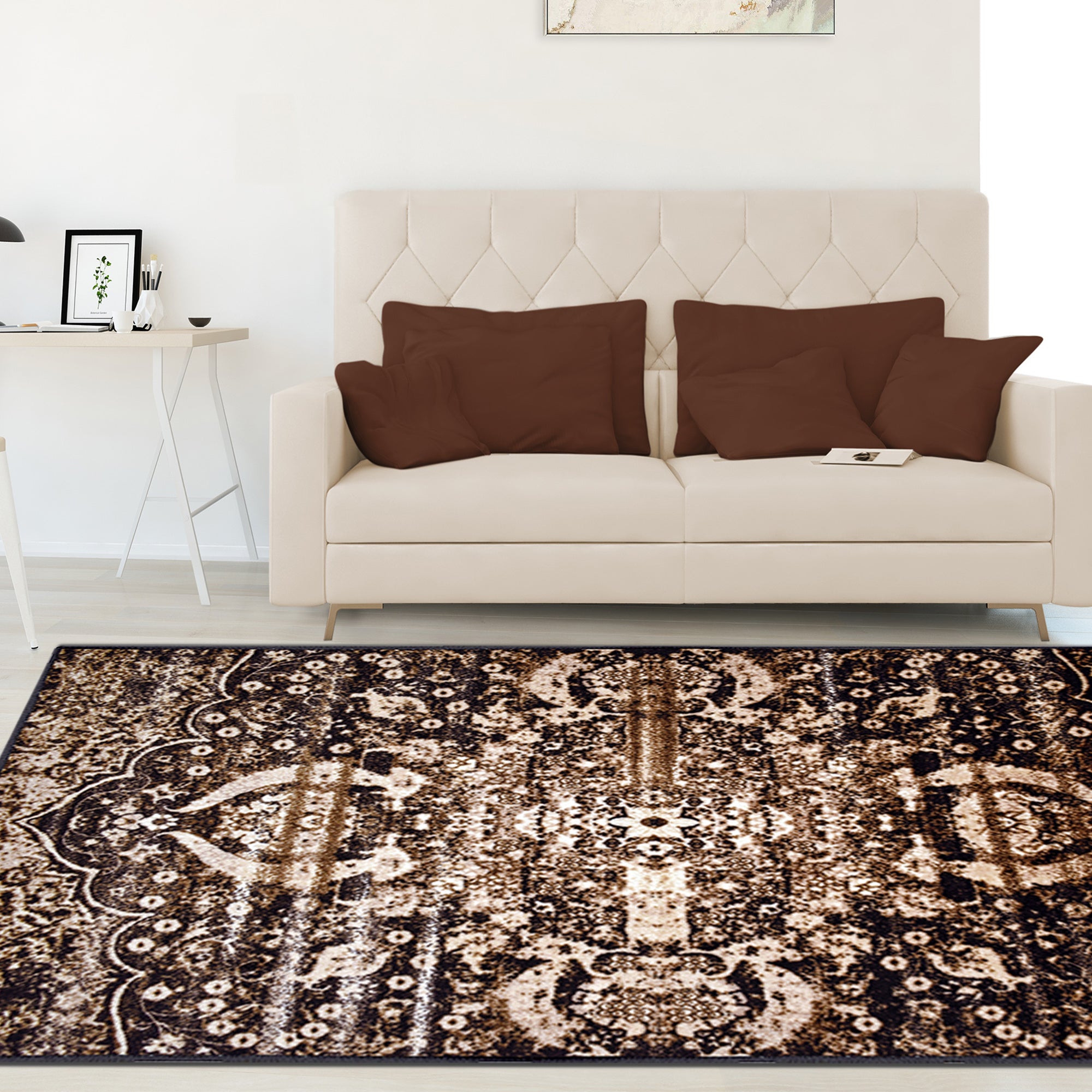 Oswell Medallion Non-Slip Washable Indoor Area Rug - Non-Skid Living Room Carpet, Soft Floor Mat for Bedroom, Hallway Runner - Perfect for Home Decor & High Traffic Areas