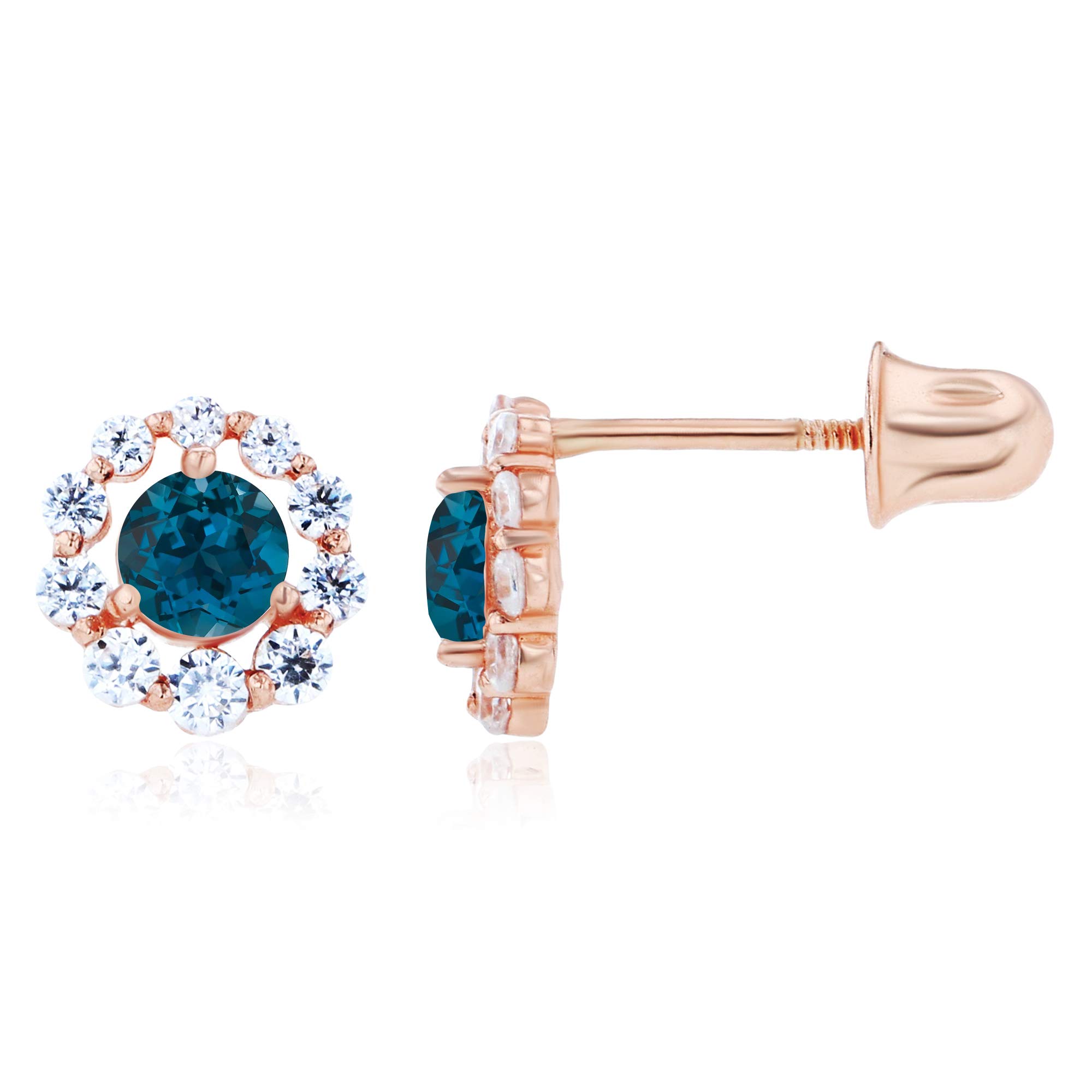 14K Solid Gold 6mm Halo Birthstone Stud Earrings for Women | Natural Gemstone Screw Back Earrings | Perfect for Birthdays, Anniversaries & Everyday Elegance