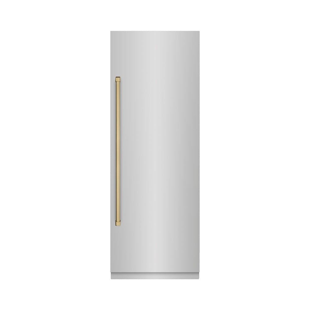 ZLINE Autograph Edition 30-Inch 16.7 cu. ft. Stainless Steel Column Refrigerator with Graphite Gray Interior & Champagne Bronze Accents - Perfect for Modern Kitchens, Open Concept Homes & Luxury Appliances (RCRVZ 30430 CB)